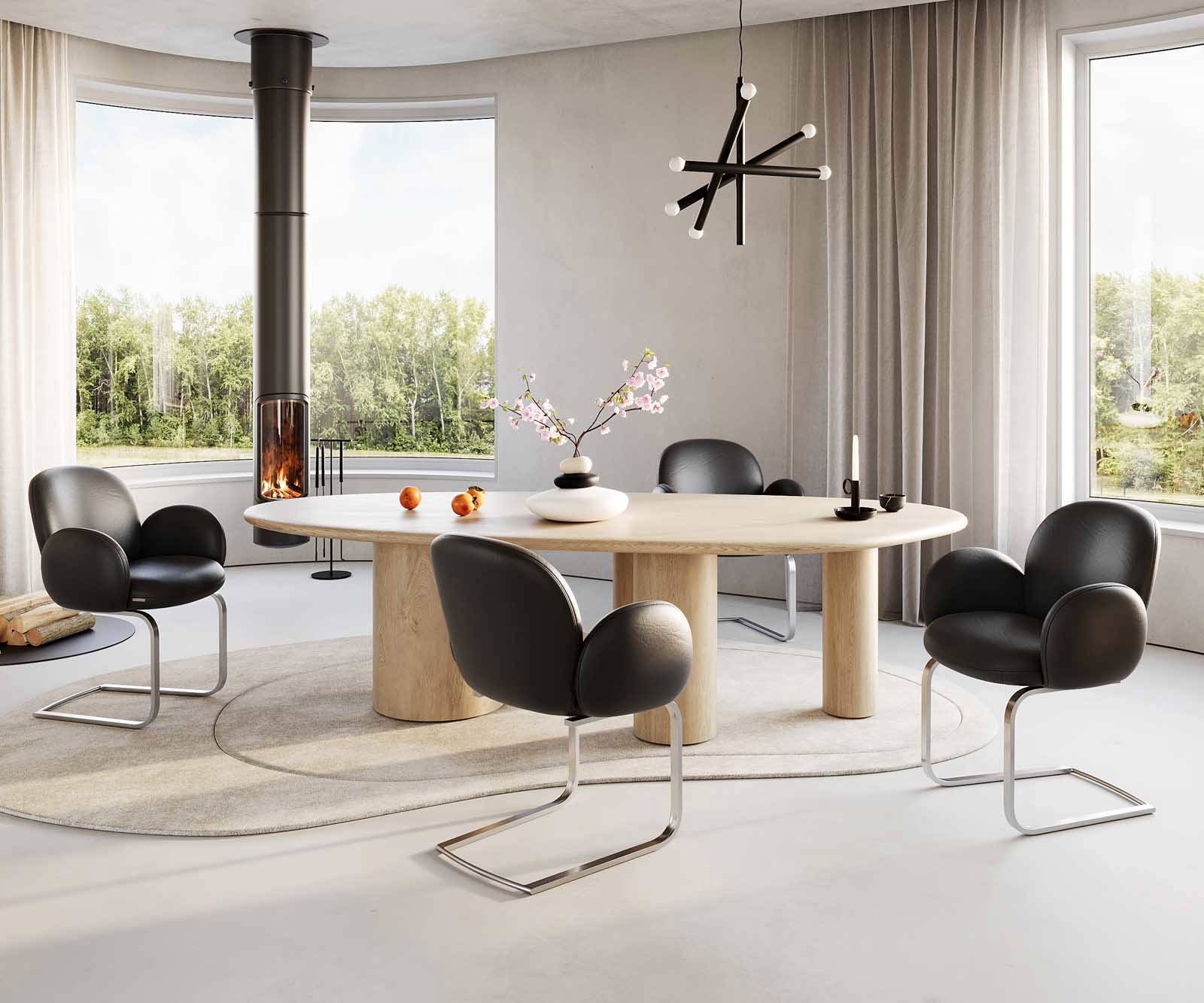 Sledemodel Nube-Flex met armleuning echt leer zwart sledemodel vlak roestvrij staal pocketveer kern 5