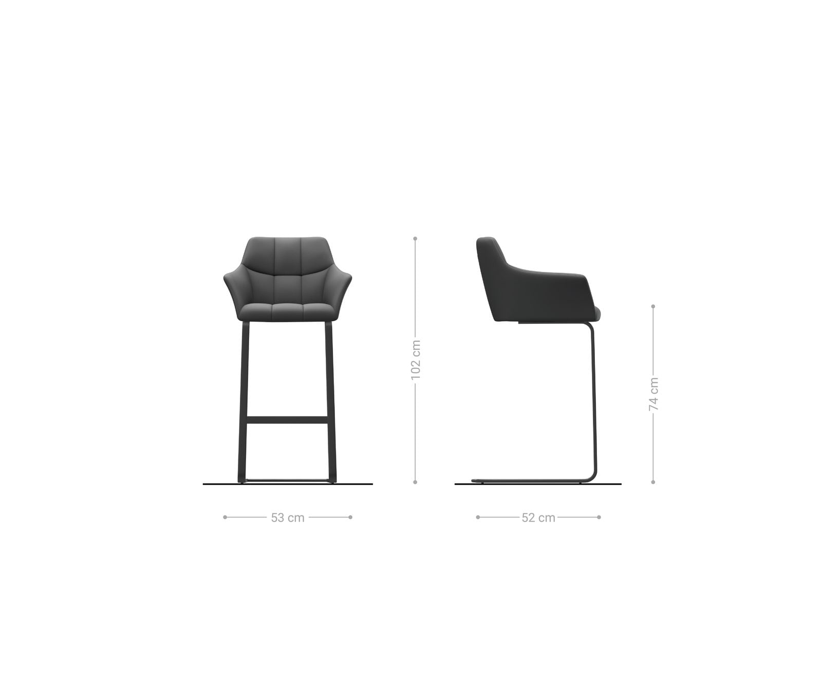 Barstoel Yulo-Flex echt leer zwart sledestoel vlak roestvrij staal 6 Barstoel Yulo-Flex echt leer zwart sledestoel vlak roestvrij staal 6