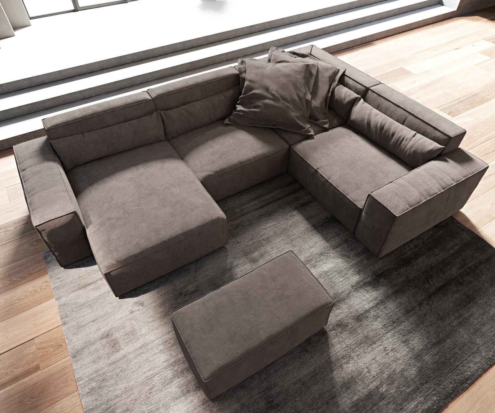Woonkamerlandschap Sirpio 300x210 cm microvezel Khaki bruin recamiere variabele met kruk 4