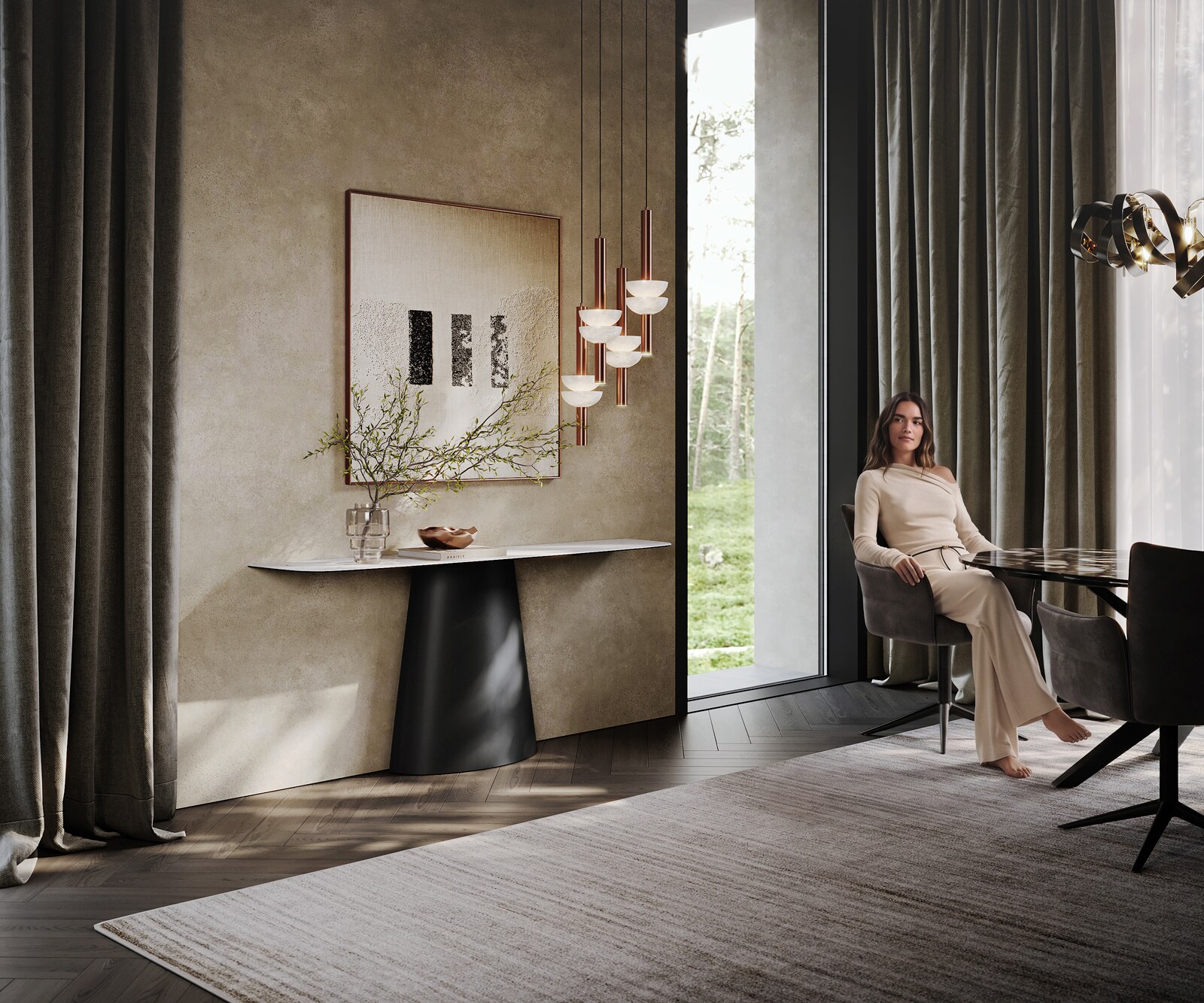 Consoletafel Edge Bootvorm 180x40 cm Keramiek Laminam® Statuarietto Weiß Conos Metaal Zwart 6