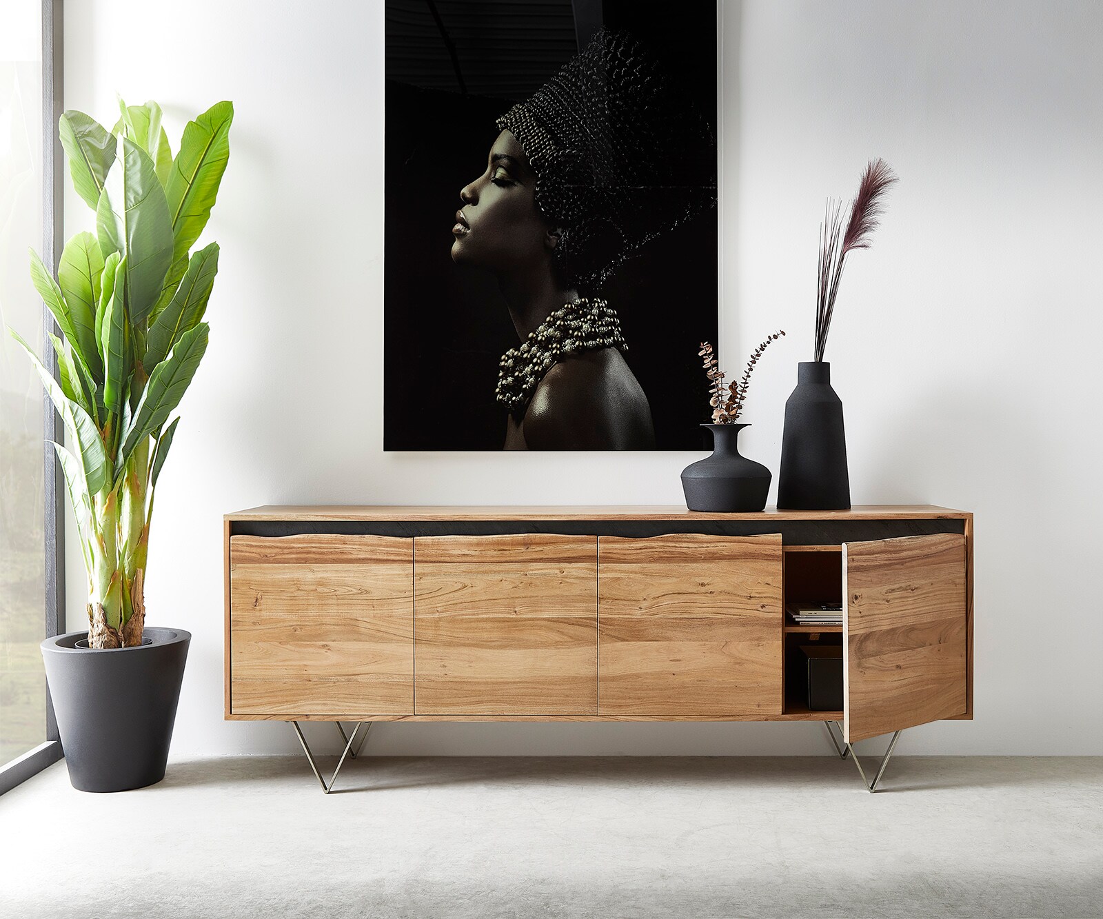 Dressoir Stonegrace 200x45 cm acacia natuur 4 deuren 4