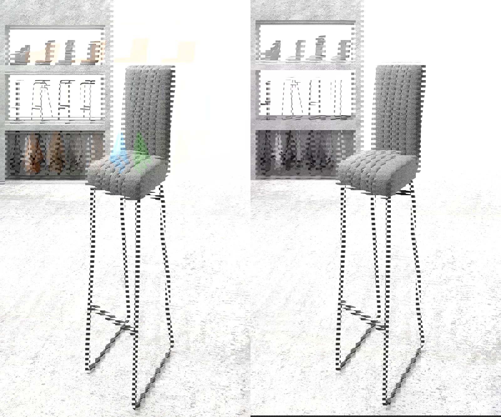 Barstoel Luiga-Flex structuurstof lichtgrijs slipframe metaal Barstoel Luiga-Flex structuurstof lichtgrijs slipframe metaal