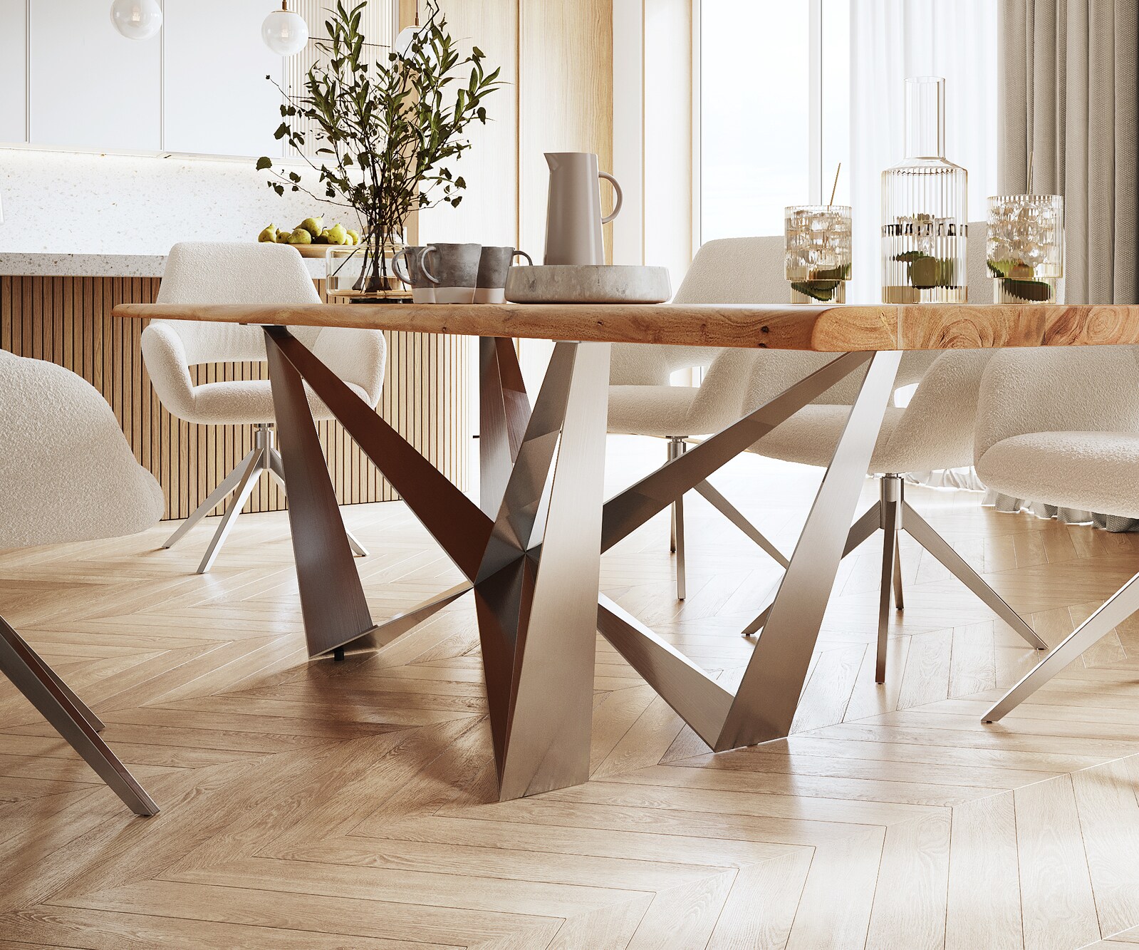 Eettafel Edge 300x100 acacia natuur Spider staal  roestvrij staal  Live-Edge 4