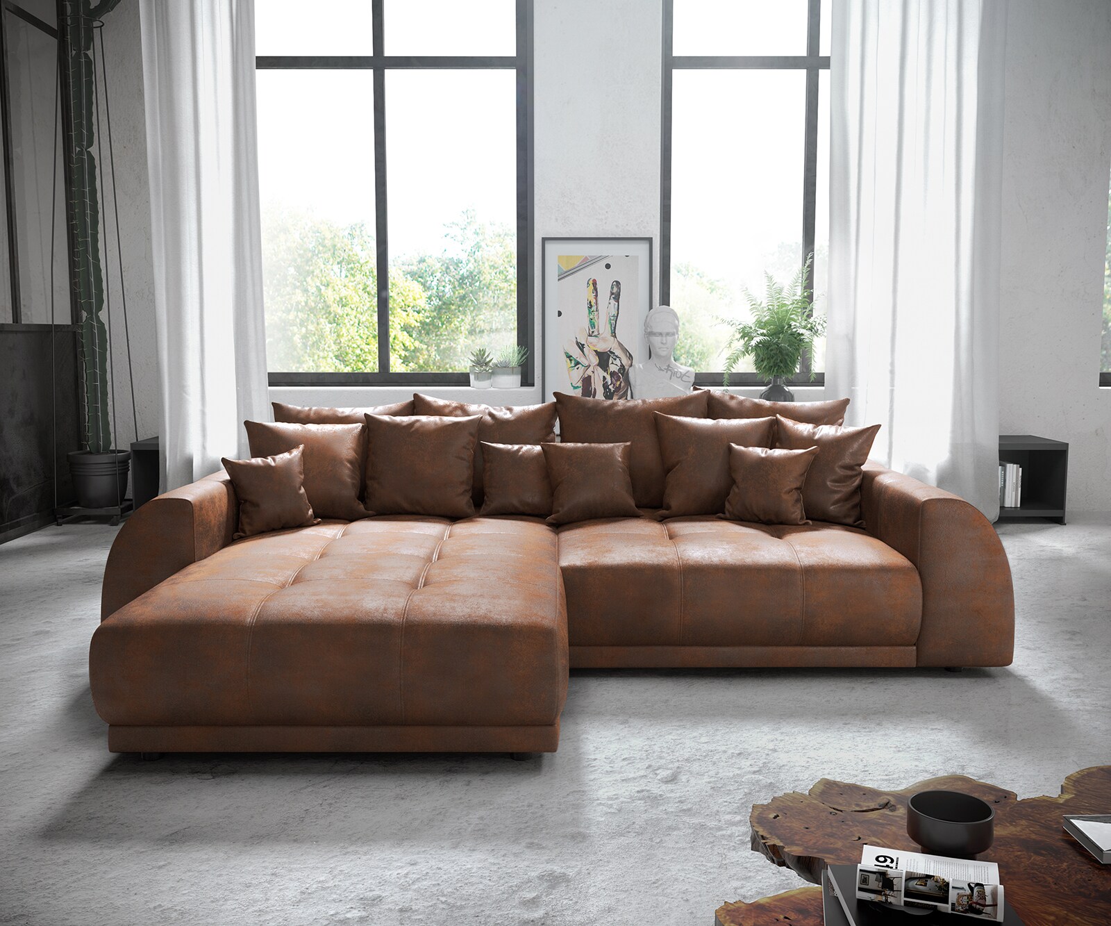 Hoekbank Violetta 300 x 220 cm kunstleer bruin recamiere variabel 1
