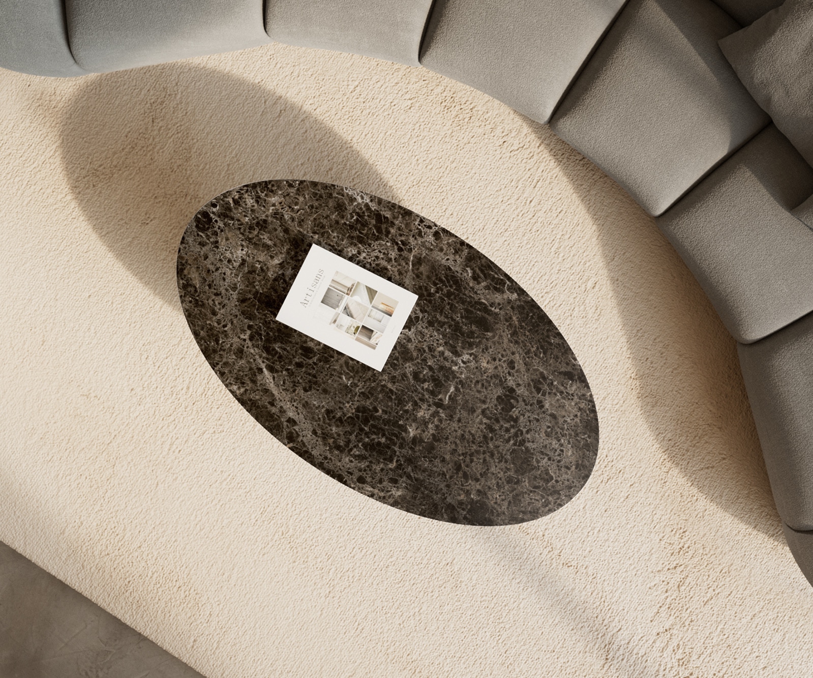 Salontafel Edge Oval 140x80 cm keramiek Laminam® Emperador Extra Lucidato donkerbruin Sarity zwart metaal 4