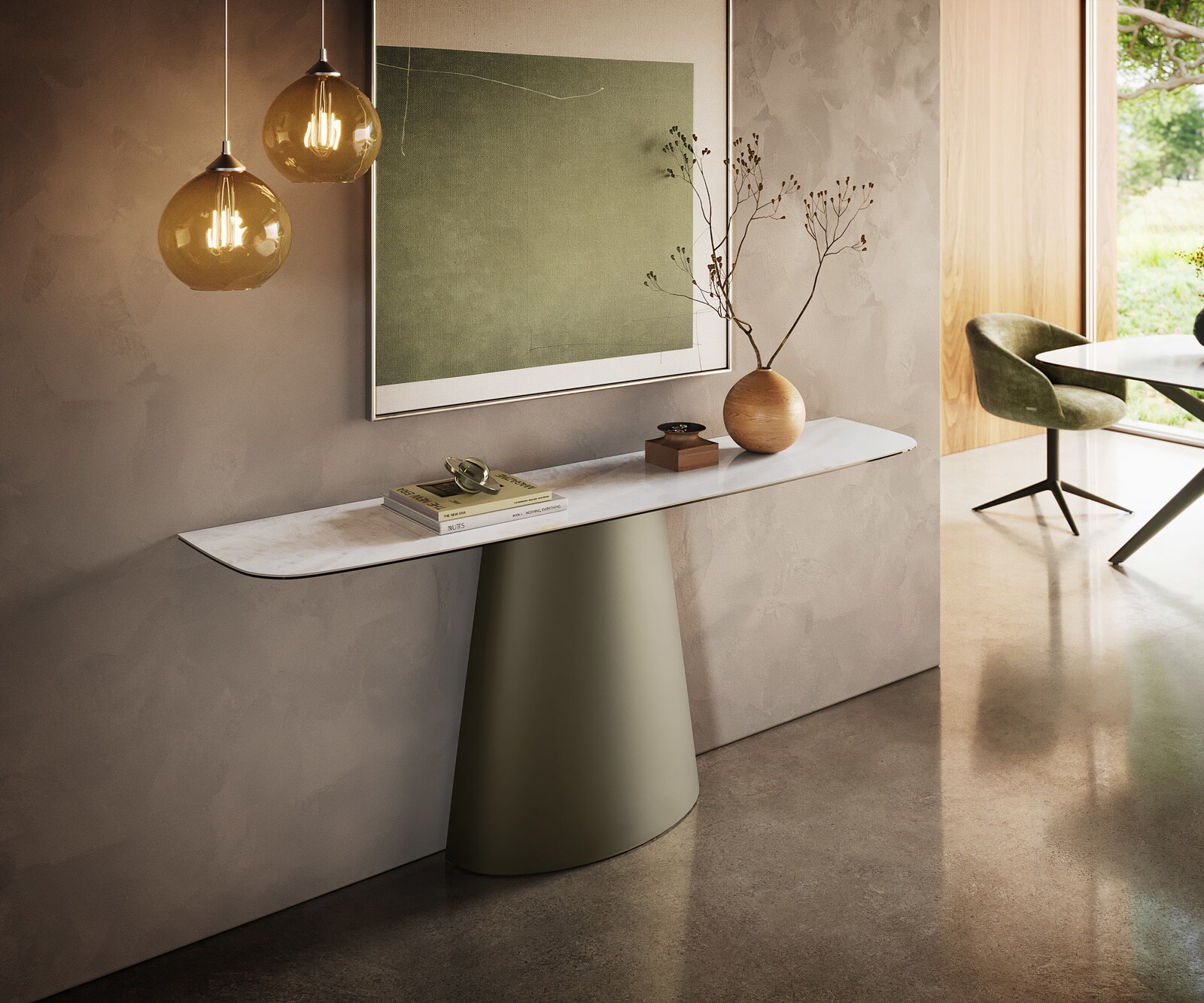 Consoletafel Edge Bootvorm 180x40 cm Keramiek Onyx Pearl Conos Metaal Effektfinish Titan 1