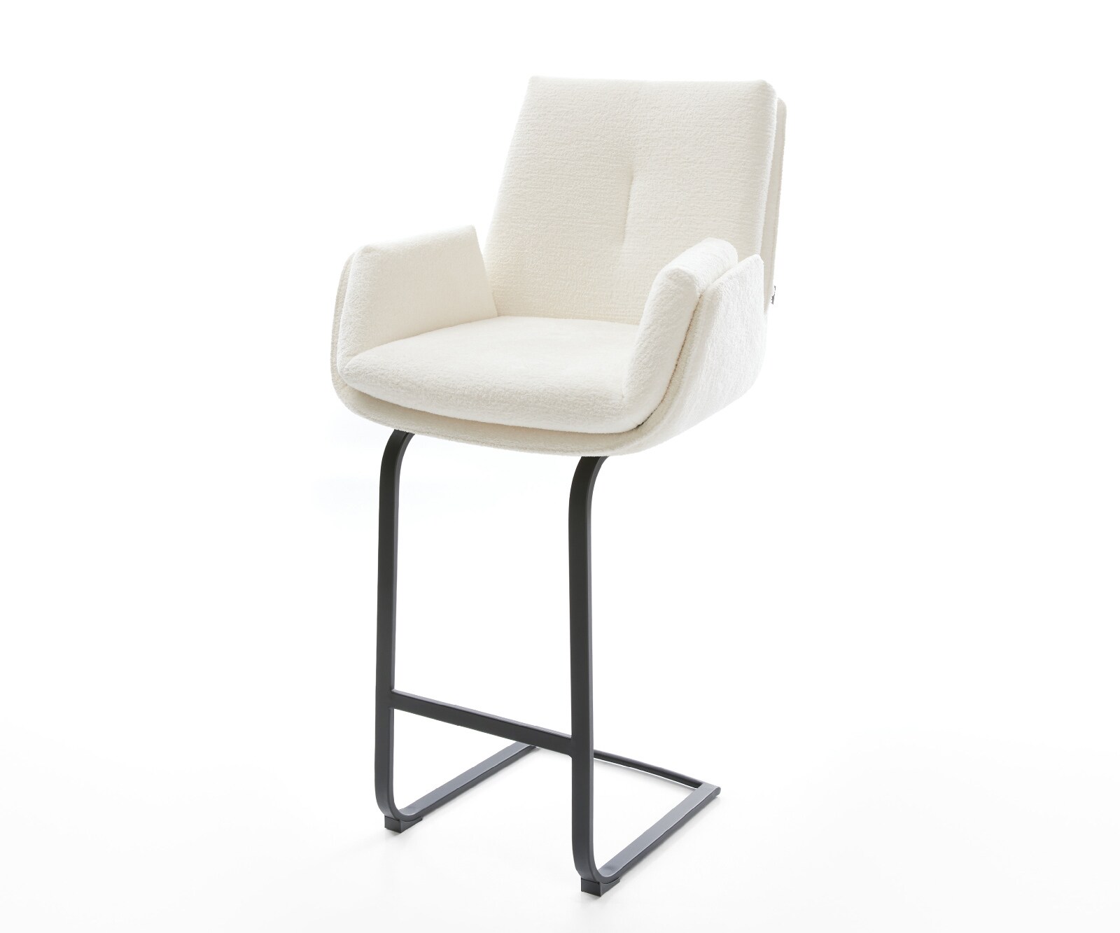 Barstoel Clea-Flex Bouclé zacht Beige Vrijkantelframe plat metaal Zwart 1