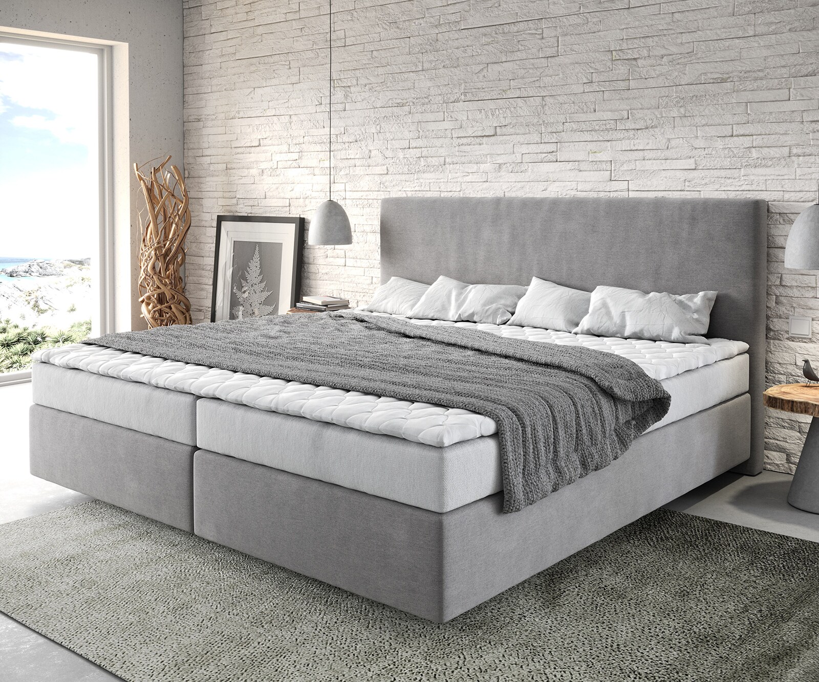 Boxspringbed Dream-Well Microvezel Grijs 200x200 cm met Bonell-matras en PU-topper