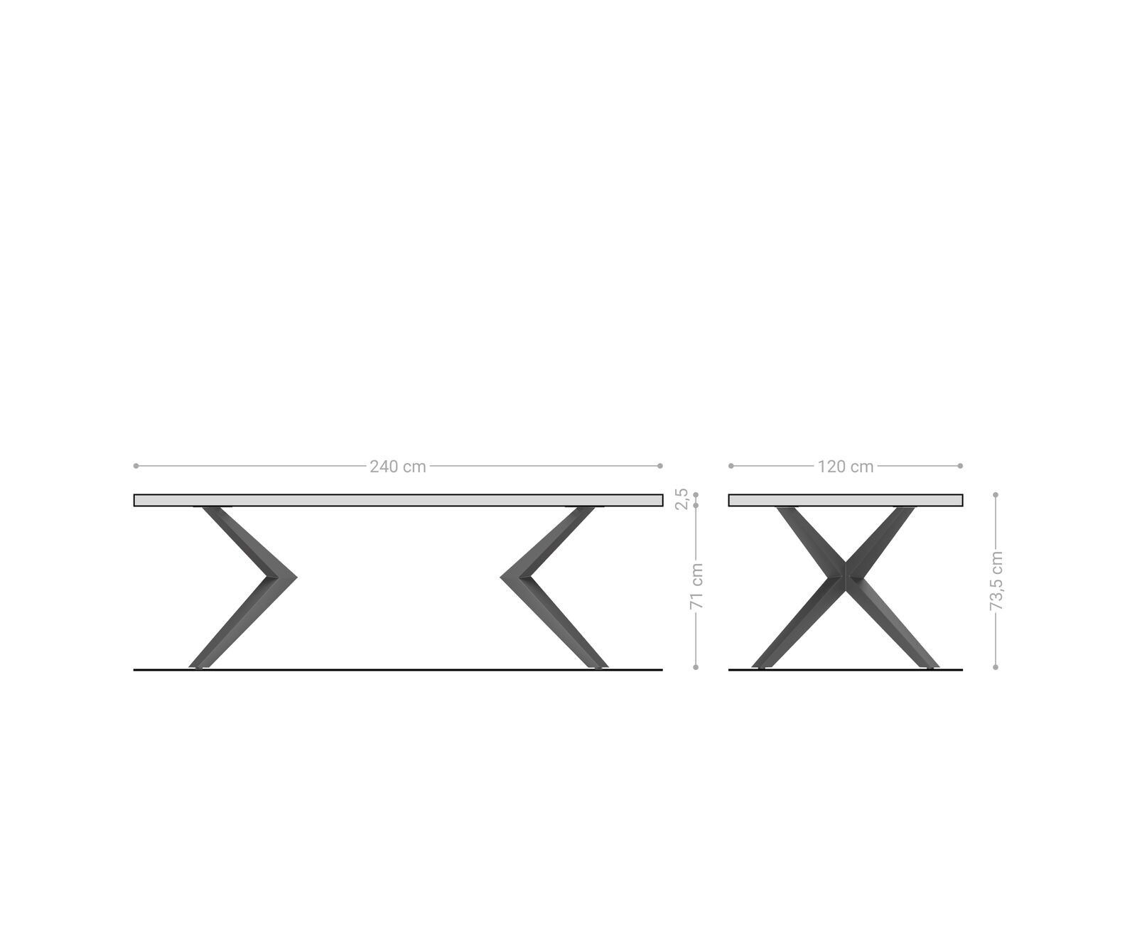 Eettafel Edge Boot 240x120x2,5-3 eiken natuur Zenthara kantig RVS Zwitserse rand 5