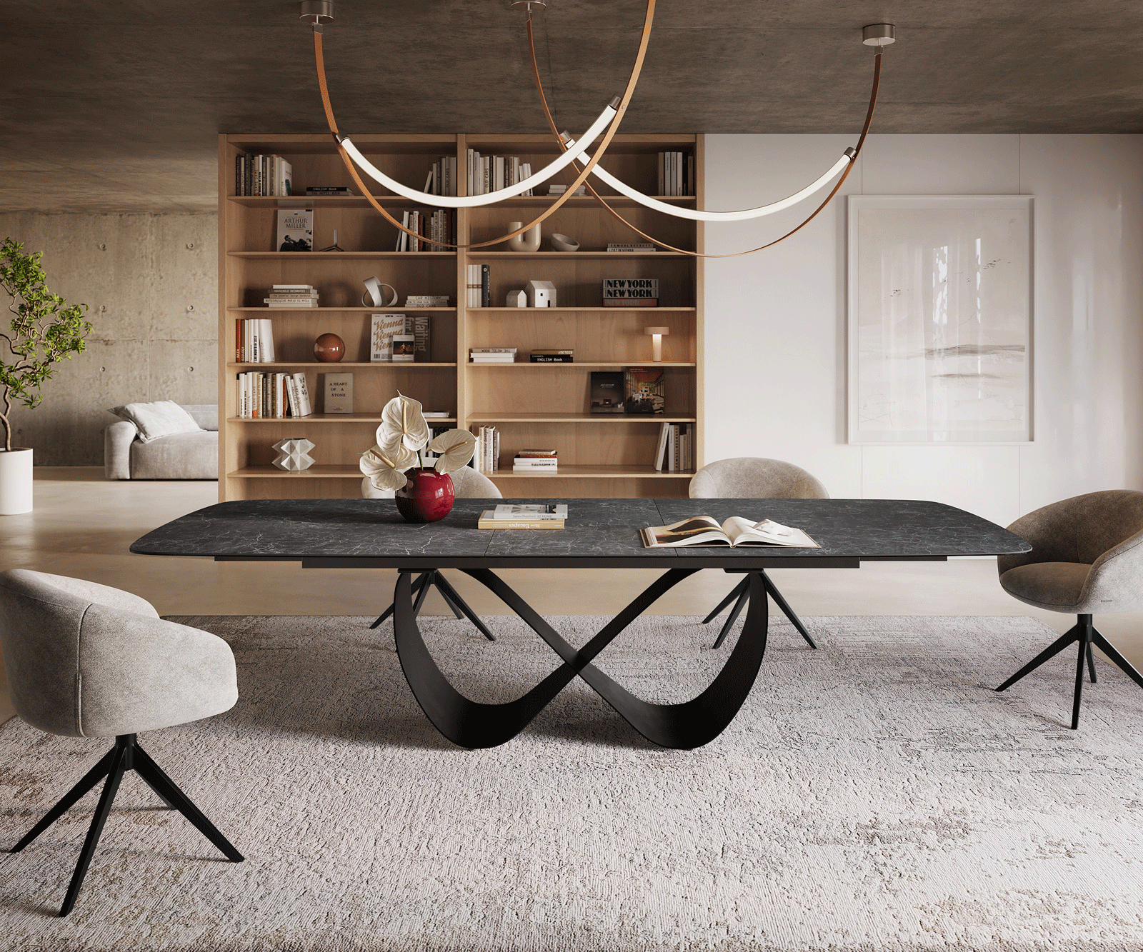 Eettafel Edge Boot 240-300x120 cm Keramiek Laminam® Nero Greco Anthrazit Infinity Metaal Zwart uitschuifbaar 2