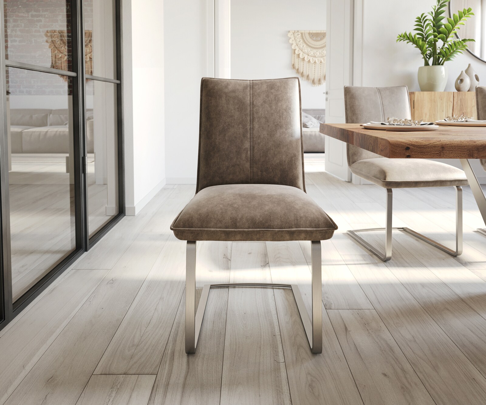 Sledemodel Lelio-Flex microvelours taupe vintage sledemodel vlak roestvrij staal pocketveer kern 2