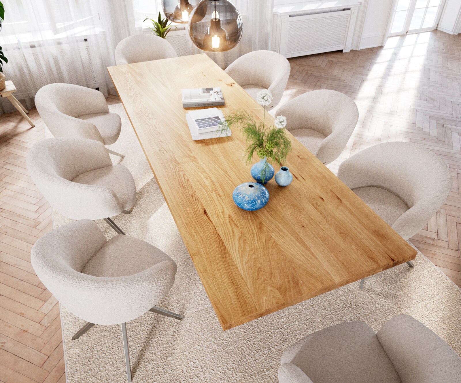 Eetkamertafel Edge 300x100 eiken natuurPilier roestvrij staal geborsteld 4