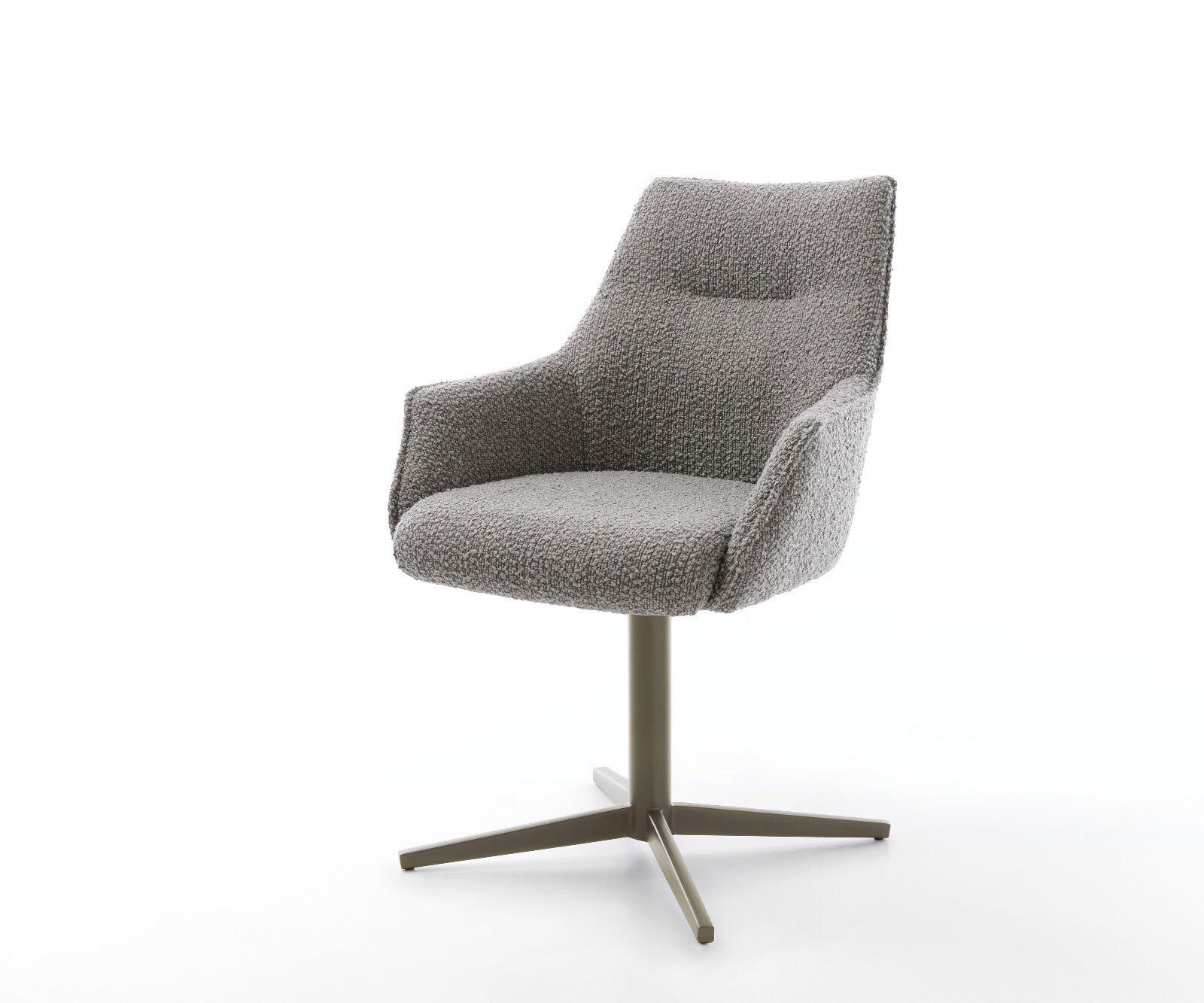 Draaistoel Alja-Flex met armleuning bouclé zilver grijs kruispoot afwerking met titanium 360° draaibaar pocketveer kern Draaistoel Alja-Flex met armleuning bouclé zilver grijs kruispoot afwerking met titanium 360° draaibaar pocketveer kern