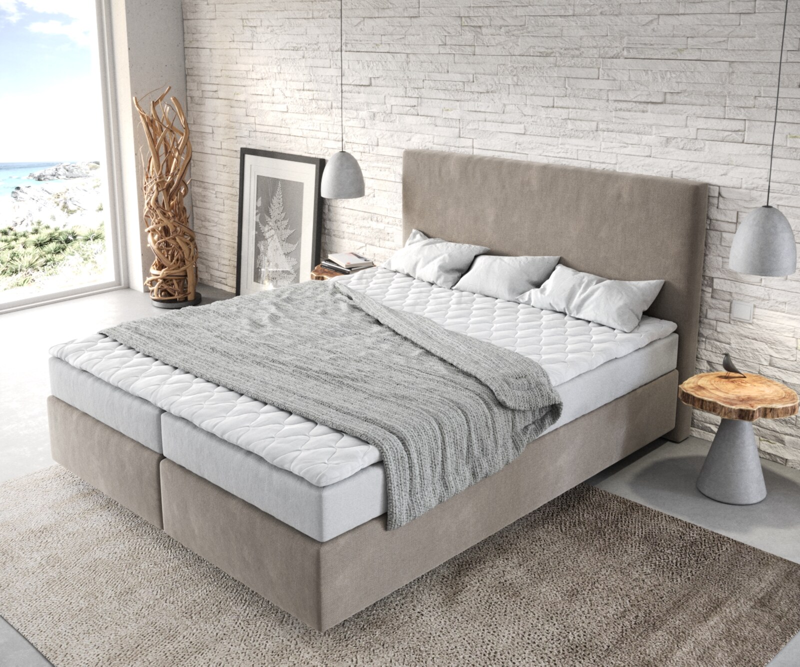 Boxspring-bed Dream-Well 160x200 cm Beige Microvezel stof 3