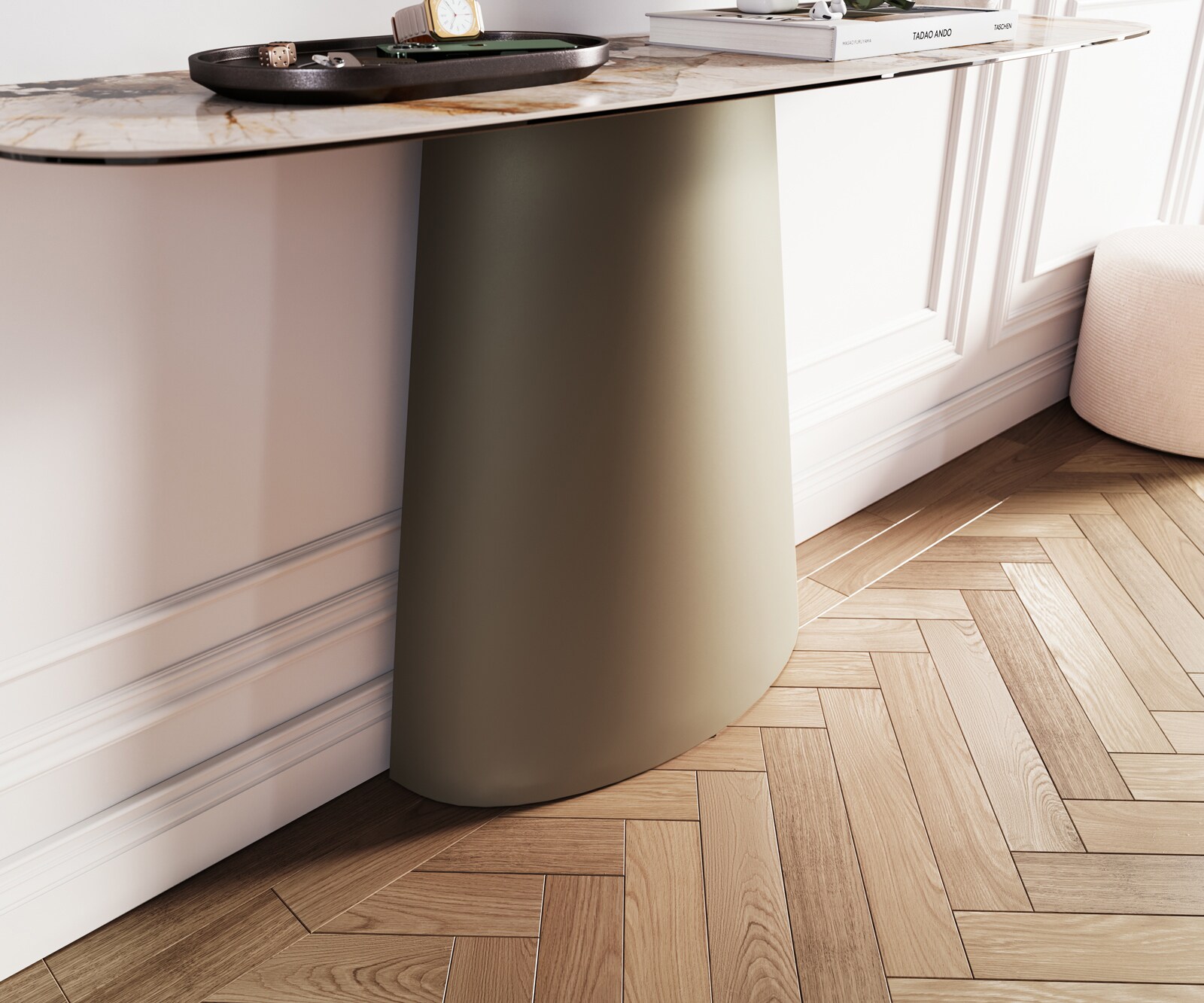 Consoletafel Edge Bootvorm 140x40 cm Keramiek Patagonia Poliert Conos Metaal Effektfinish Titan 6