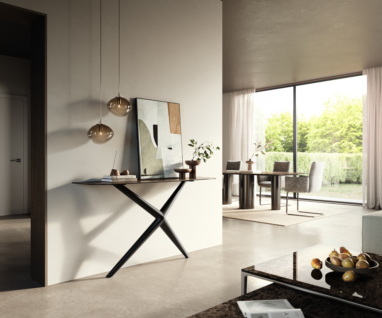 Consoletafel Edge Bootvorm 140x40 cm Keramiek Emperador Extra Lucidato Dunkelbraun Estelo Metaal Zwart 6