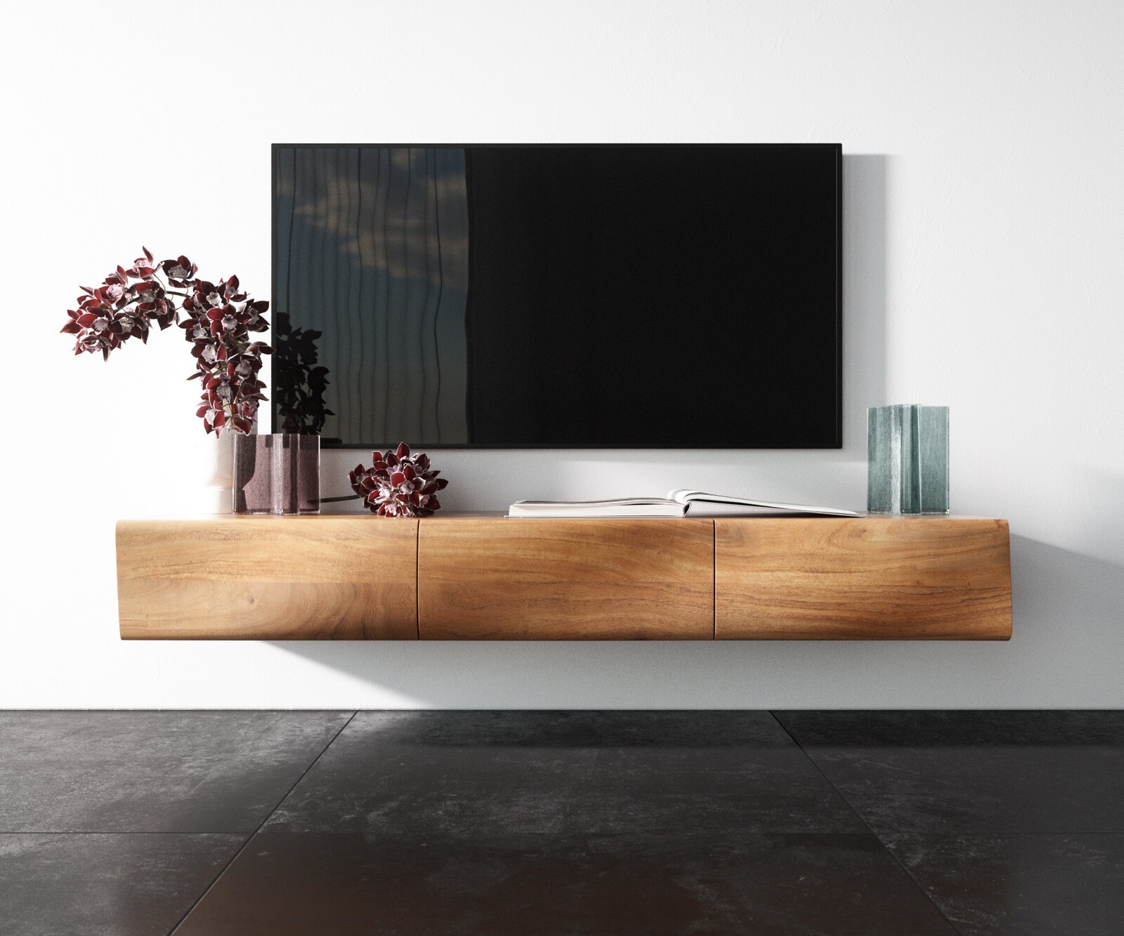 Tv-meubel New Live-Edge 145 cm acacia natuur 3 deurs zwevend 3