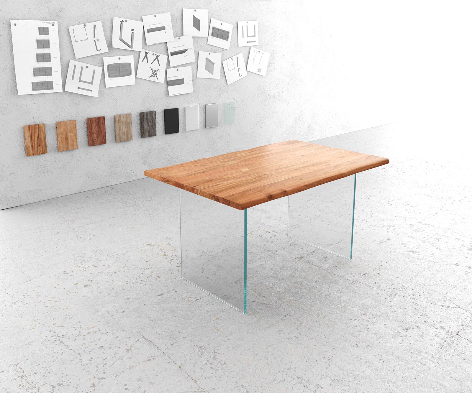 Eettafel Edge 140x90 acacia natuur verre Live-Edge