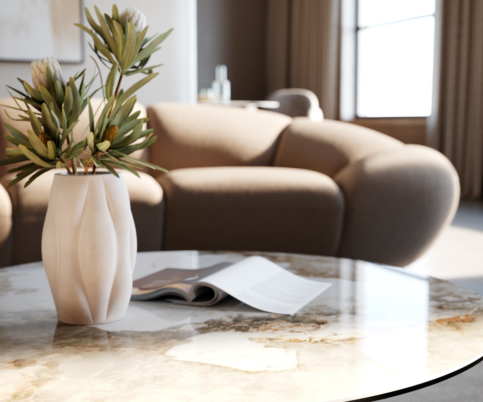 Salontafel Edge rond 90x90 cm keramiek Minas Melange Conis metallic goud 6