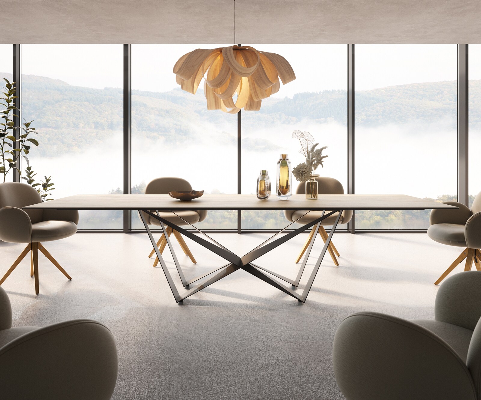 Eetkamertafel Edge 300x100 keramiek Laminam® Sabbia eiken kleur spider vlak staal zwart 1
