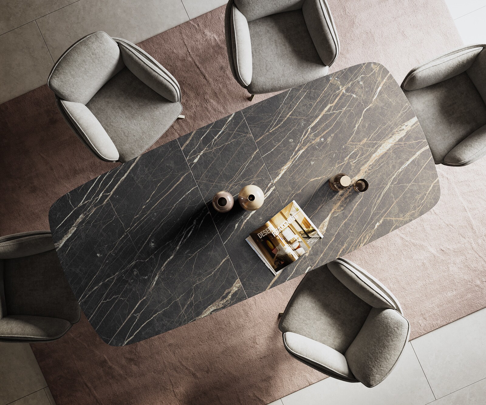 Eettafel Edge Boot 180-220x100 cm Laminam® Keramiek Noir Desir Braun kruisonderstel Rechthoek Effectafwerking Titan uitschuifbaar 7
