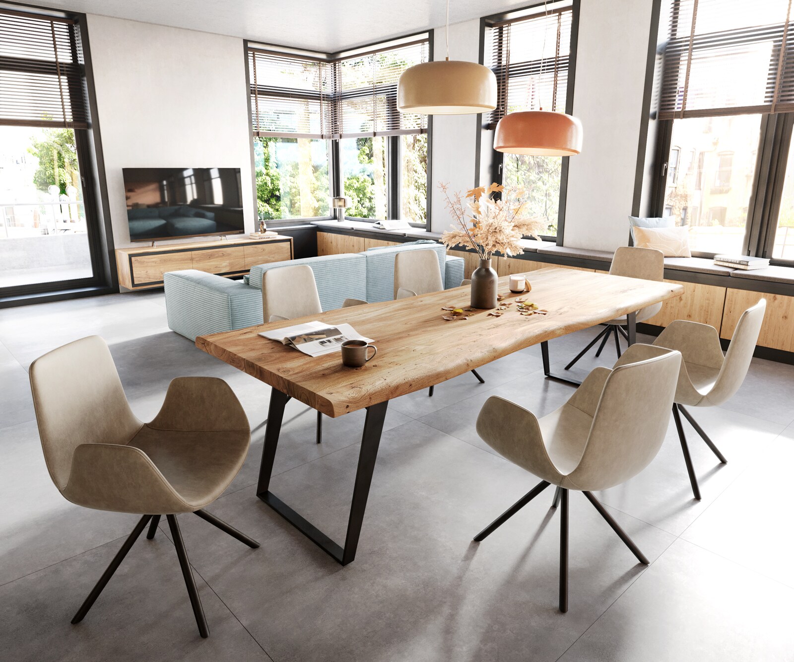 Eettafel Edge 260x100 XL acacia natuur metaal schuin Live-Edge 6