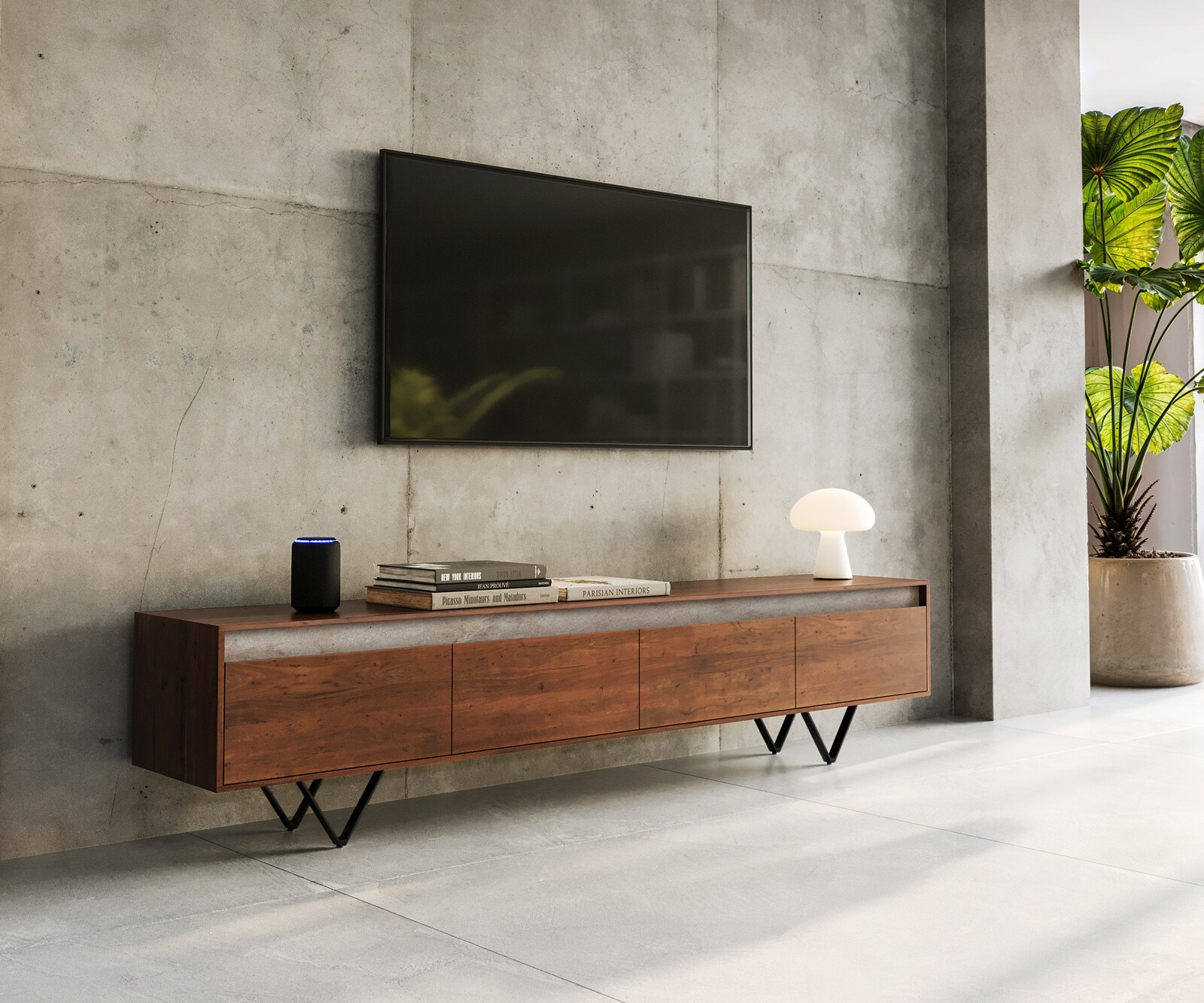 Tv-meubel Stonegrace massief hout leisteen 4 Tv-meubel Stonegrace massief hout leisteen 4