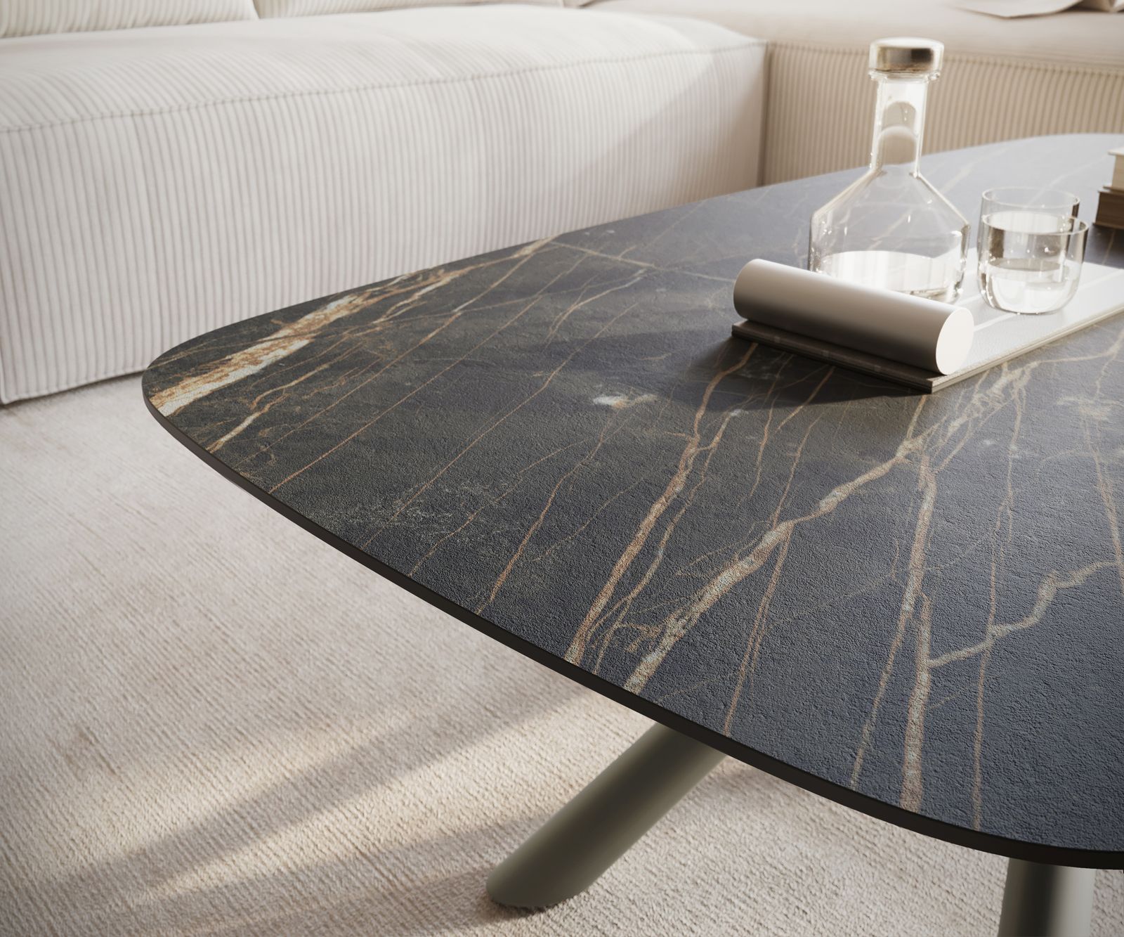 Salontafel Edge Boot 120x70 cm keramiek Laminam® Noir Desir bruin Sarity Metall effectafwerking titaan 6