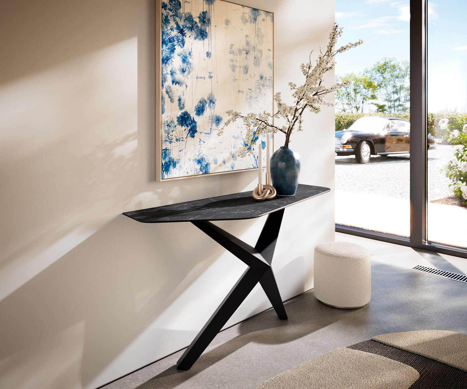 Consoletafel Edge Polygonaal 140x50 cm Keramiek Laminam® Nero Greco Anthrazit Zentharo Metaal Zwart 3