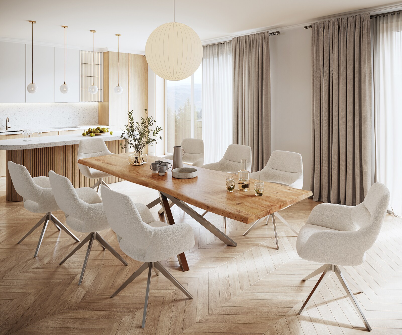 Eettafel Edge 300x100 XL acacia natuur kruisframe rechthoek roestvrij staal  Live-Edge 7