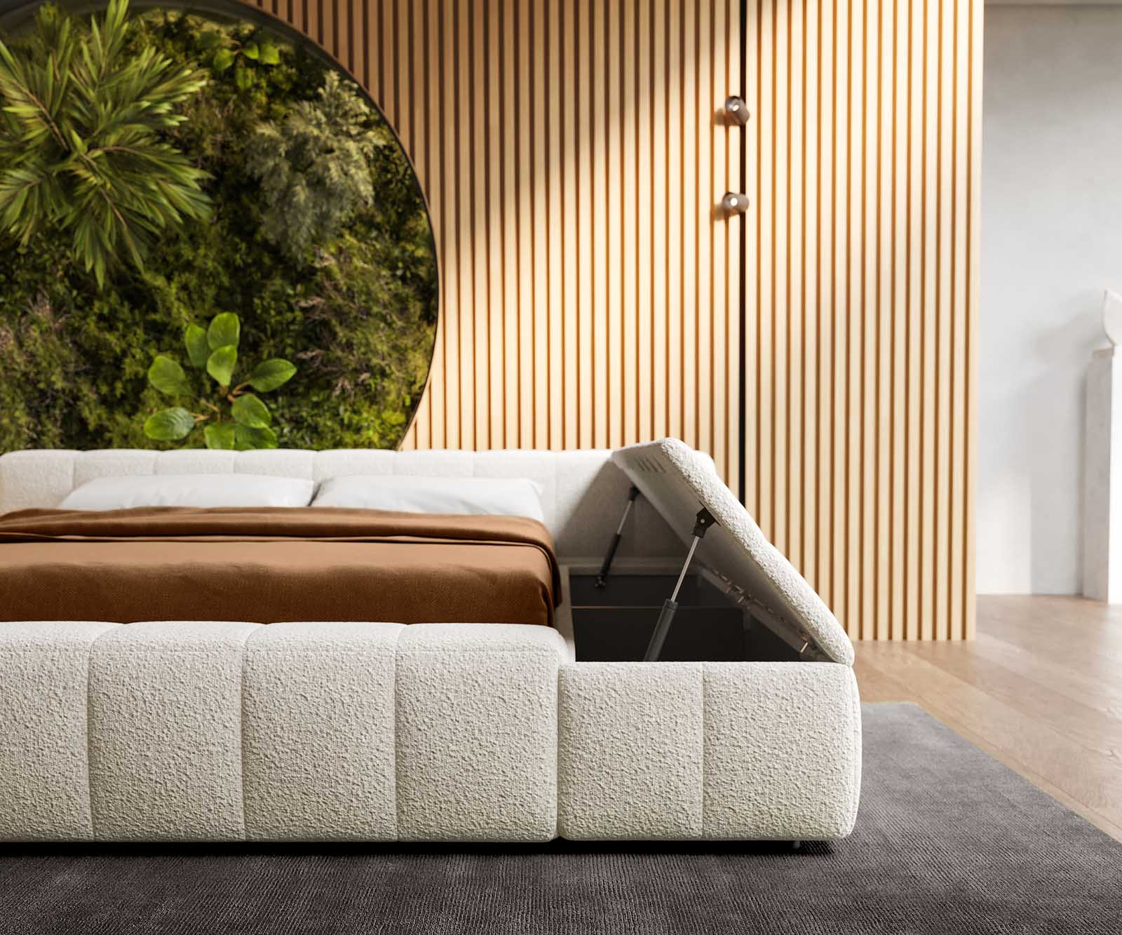 Gestoffeerd-bed Espazio 140x200 cm bouclé crème-wit met opbergruimte 6