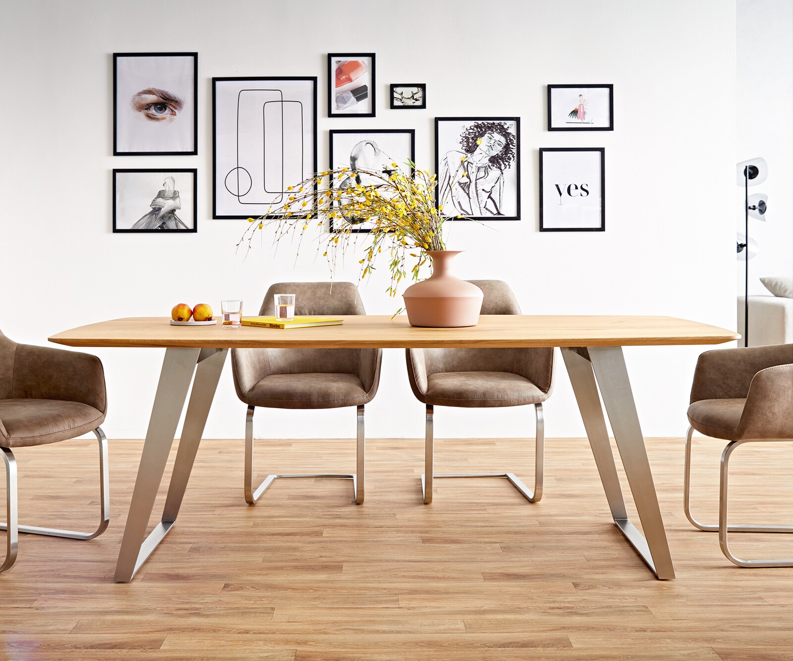 Eettafel Edge Boot 200x100x2,5-3 eiken natuur roestvrij staal  schuin Schweizer Kante 5