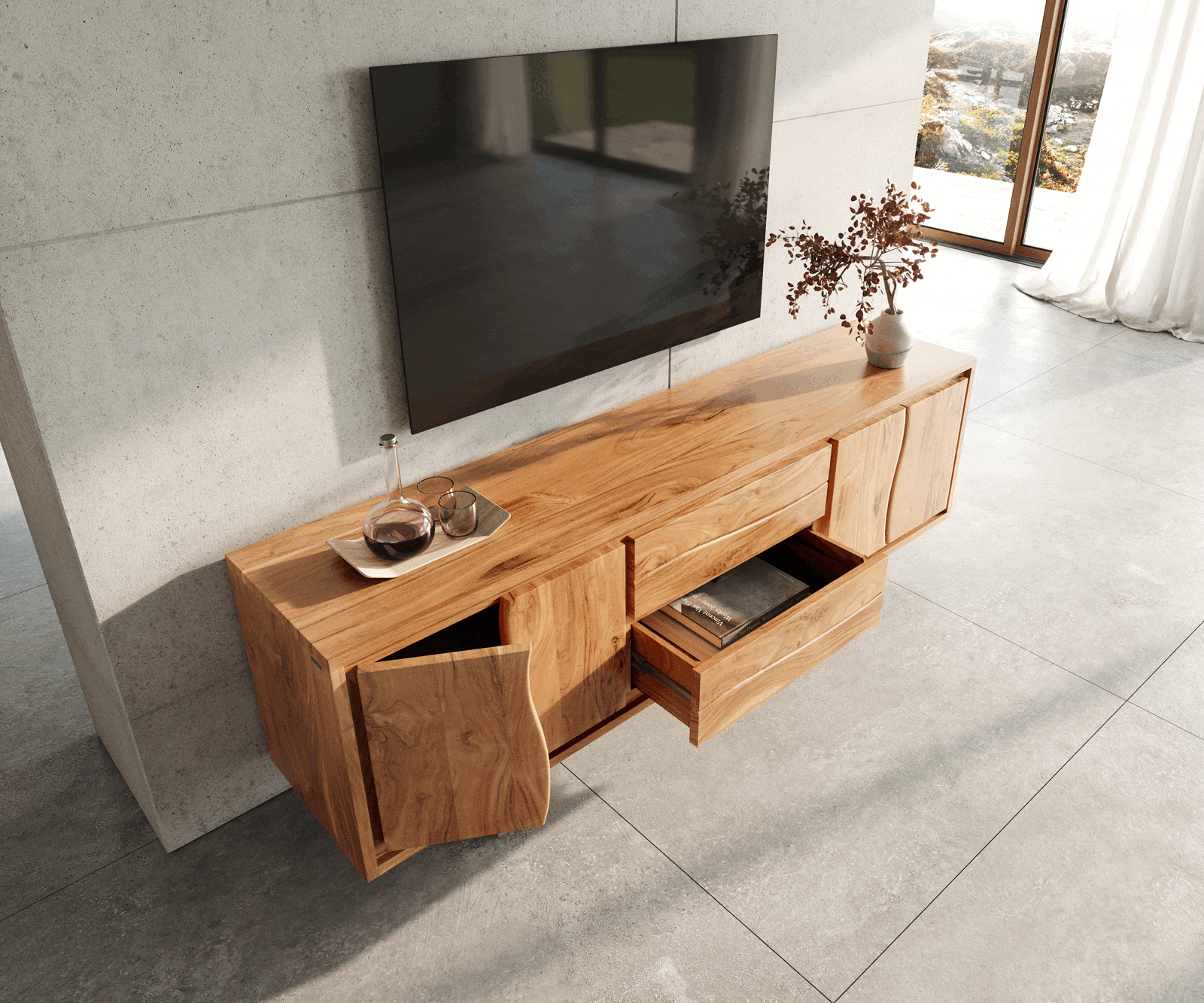 TV-meubel Live-Edge 200 cm acacia natuur 4 deuren 2 laden 3 TV-meubel Live-Edge 200 cm acacia natuur 4 deuren 2 laden 3