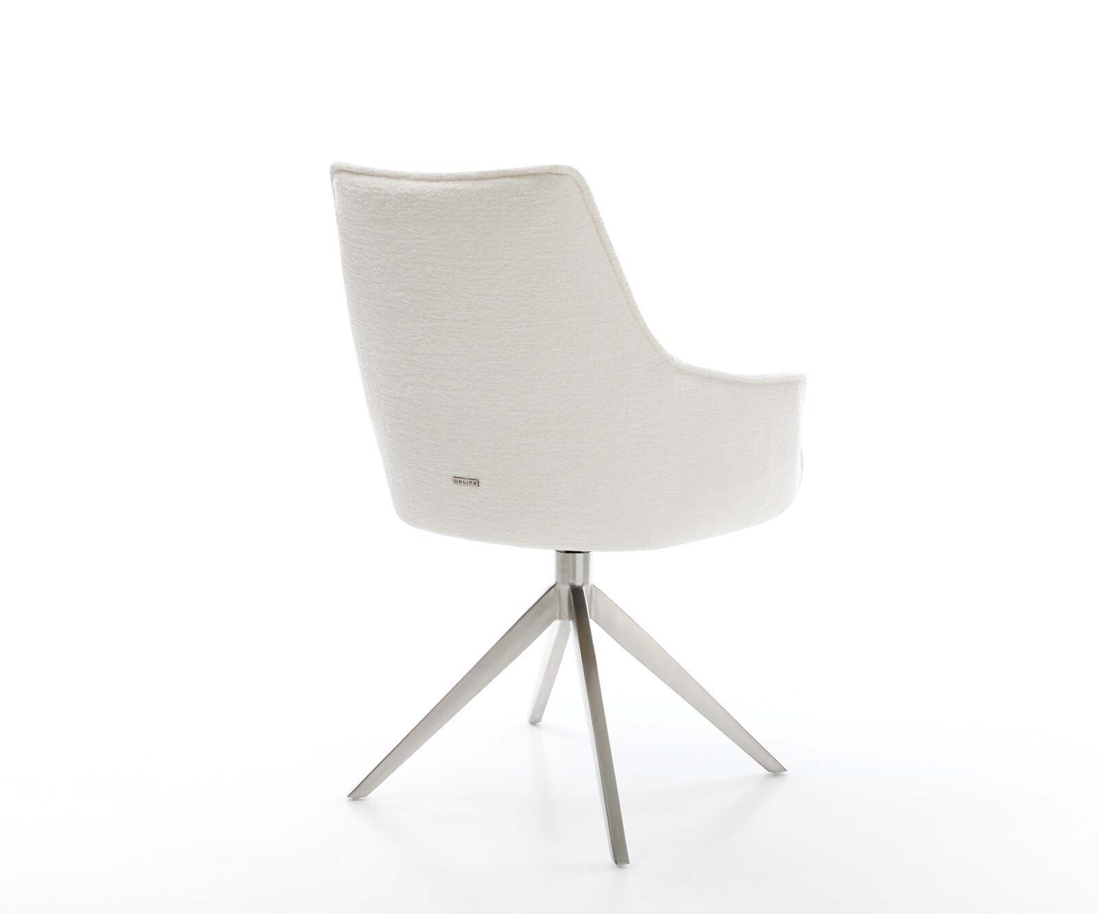 Draaistoel Alja-Flex met armleuning bouclé zacht beige kruisframe breed roestvrij staal 360° draaibaar rocker-functie pocketveer kern 4