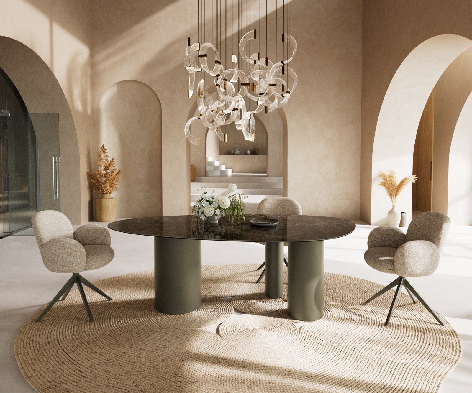 Eettafel Edge Oval 220x120 keramiek  Laminam® Emperador Extra Lucidato donkerbruin Troa metaal effectafwerking Titan 4