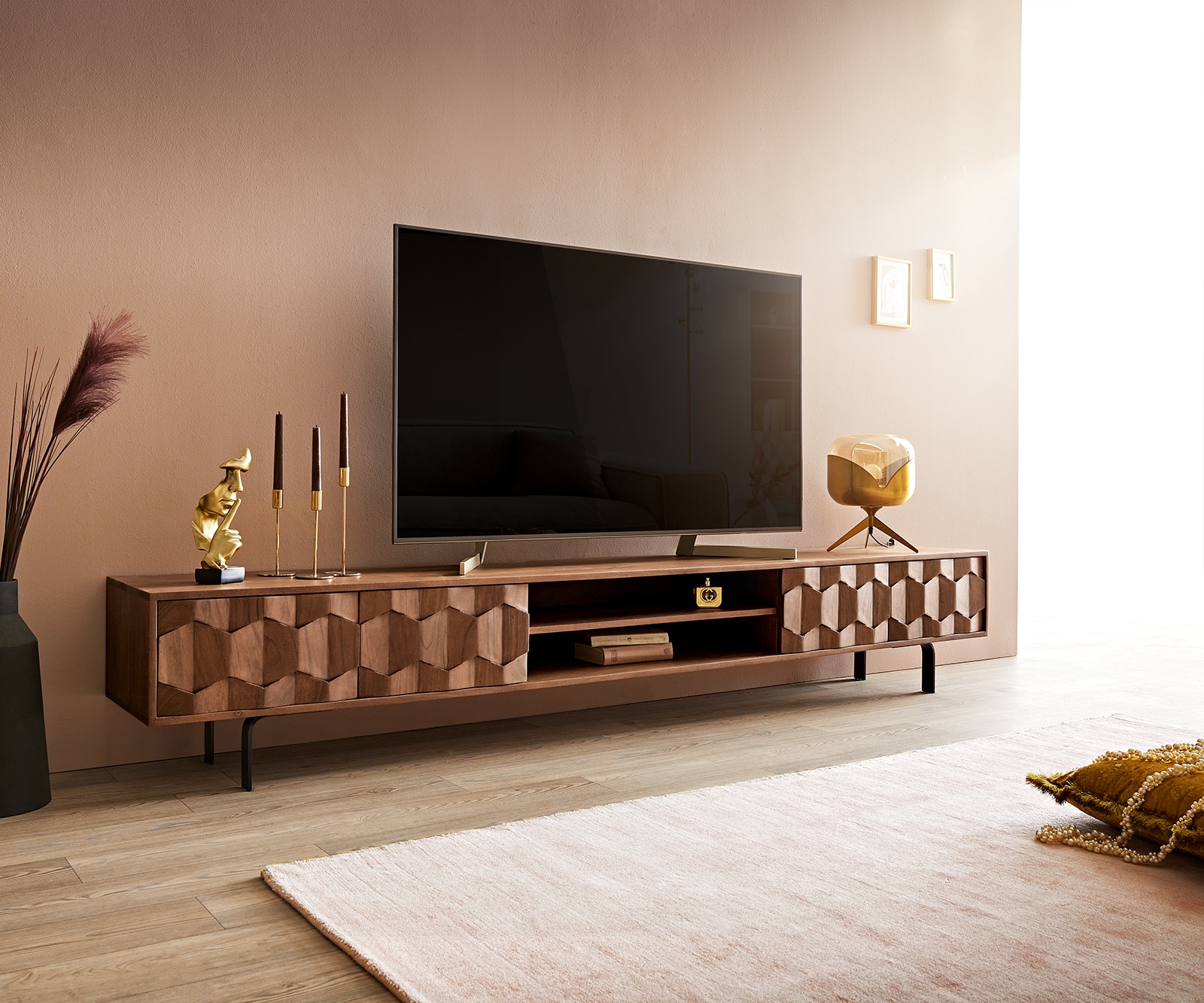 Tv-meubel Fevo 240 cm acacia bruin 4 deuren L-poot 1