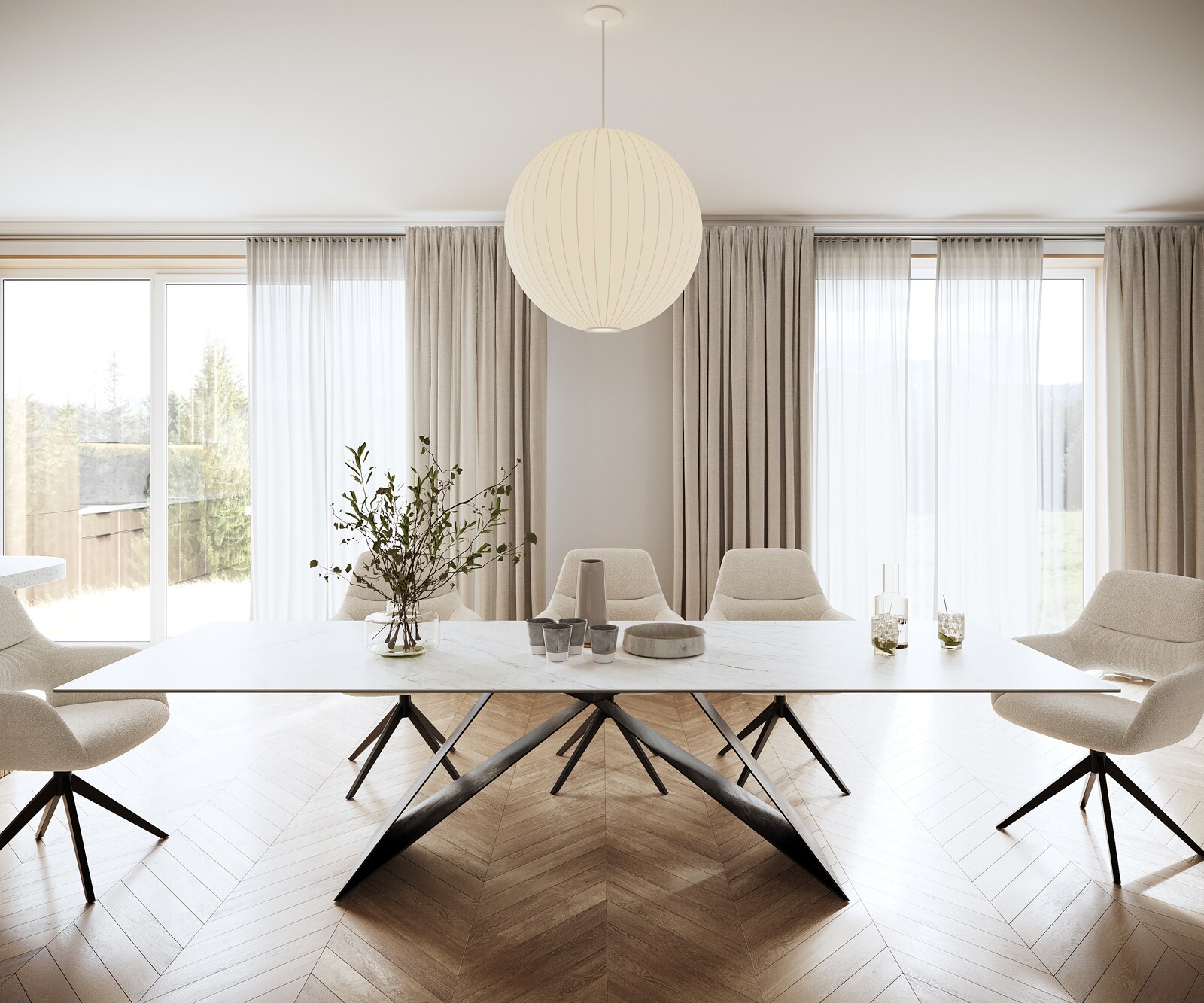 Eettafel Edge 300x100cm Laminam® keramiek wit V-middenpoot zwart 1