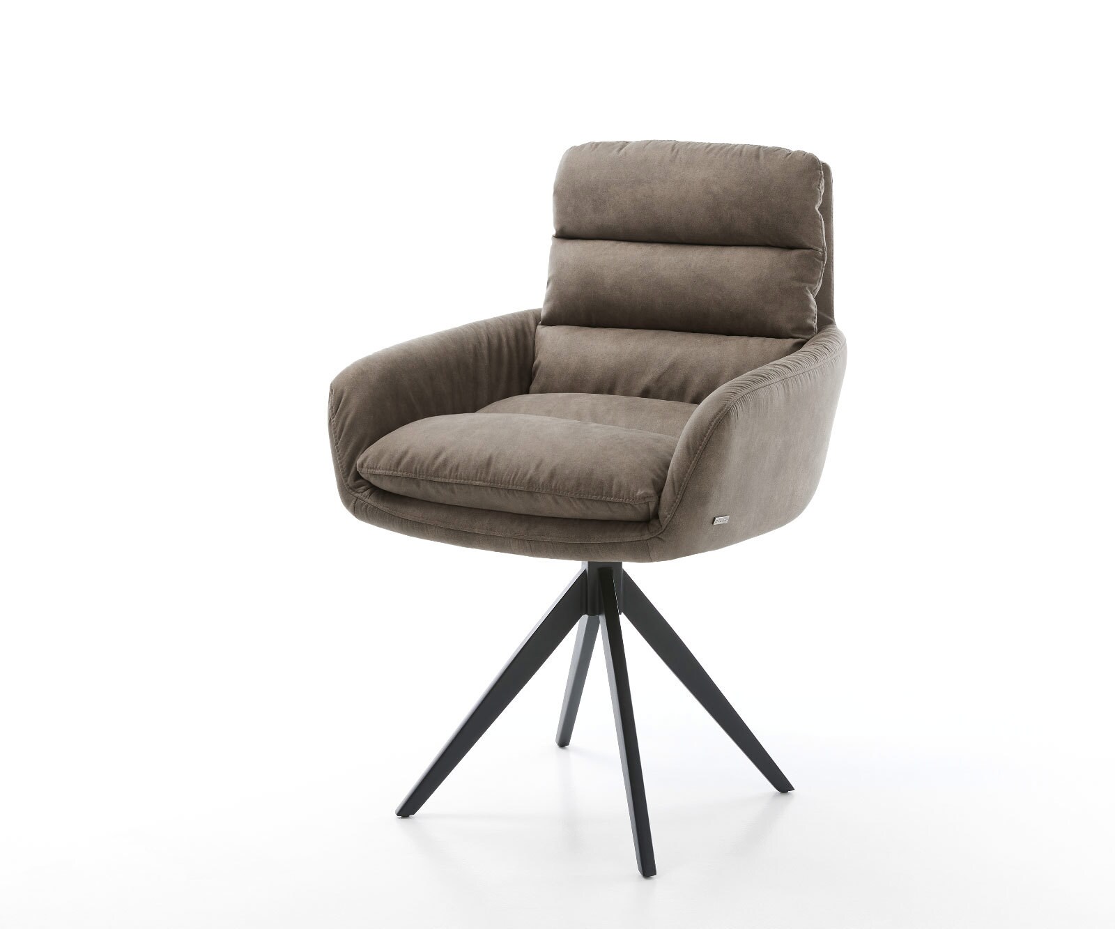 Eetkamerstoel Abelia-Flex met armleuning microvelours taupe vintage kruisframe hoekig zwart