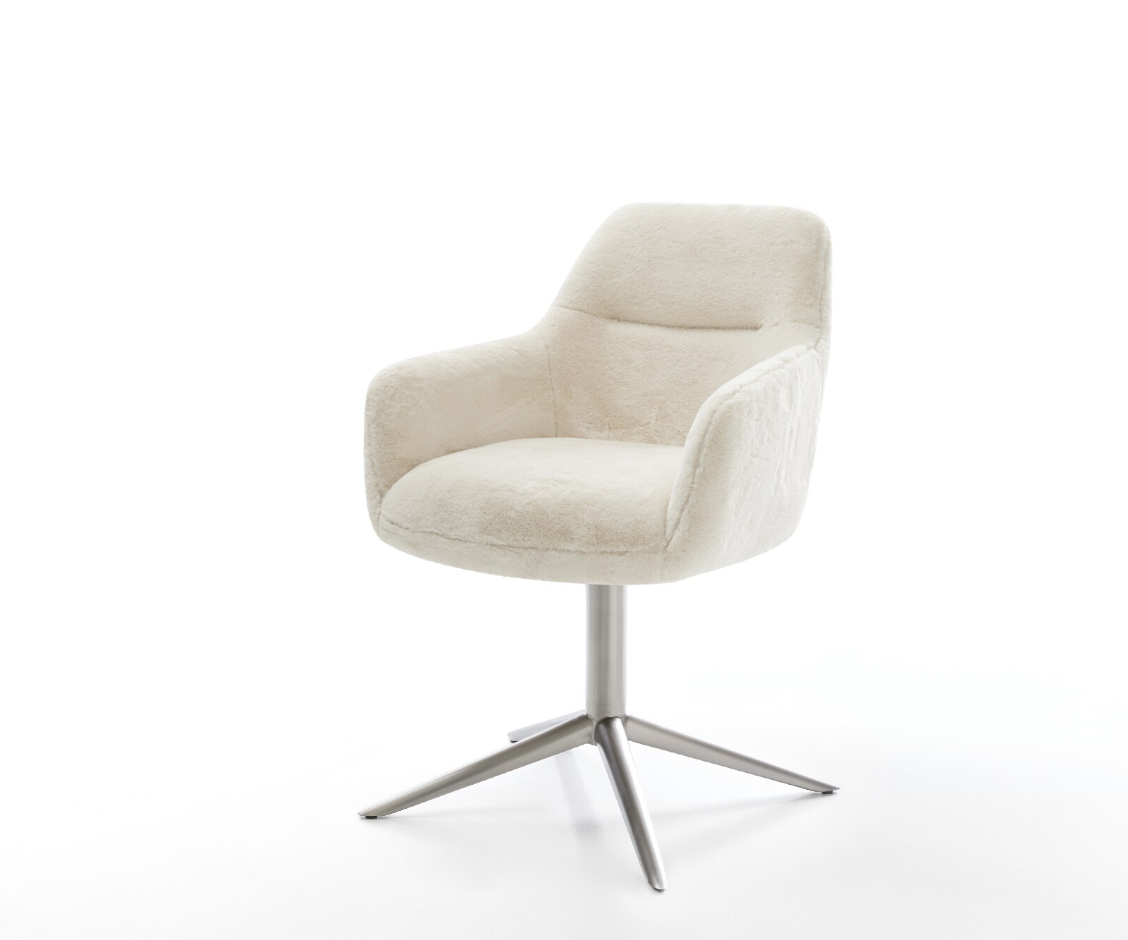 Draaistoel Pejo-Flex pluchen crème-wit kruispoot roestvrij staal 360° draaibaar rocker-functie pocketveer kern