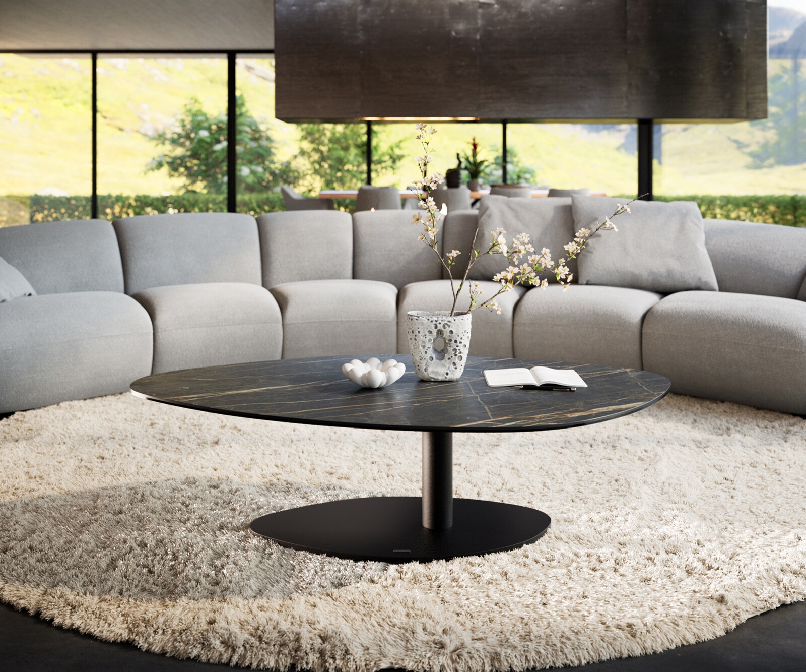 Salontafel Edge Organisch 140x76 cm keramiek Laminam® Noir Desir bruin Vibany zwart metaal 2
