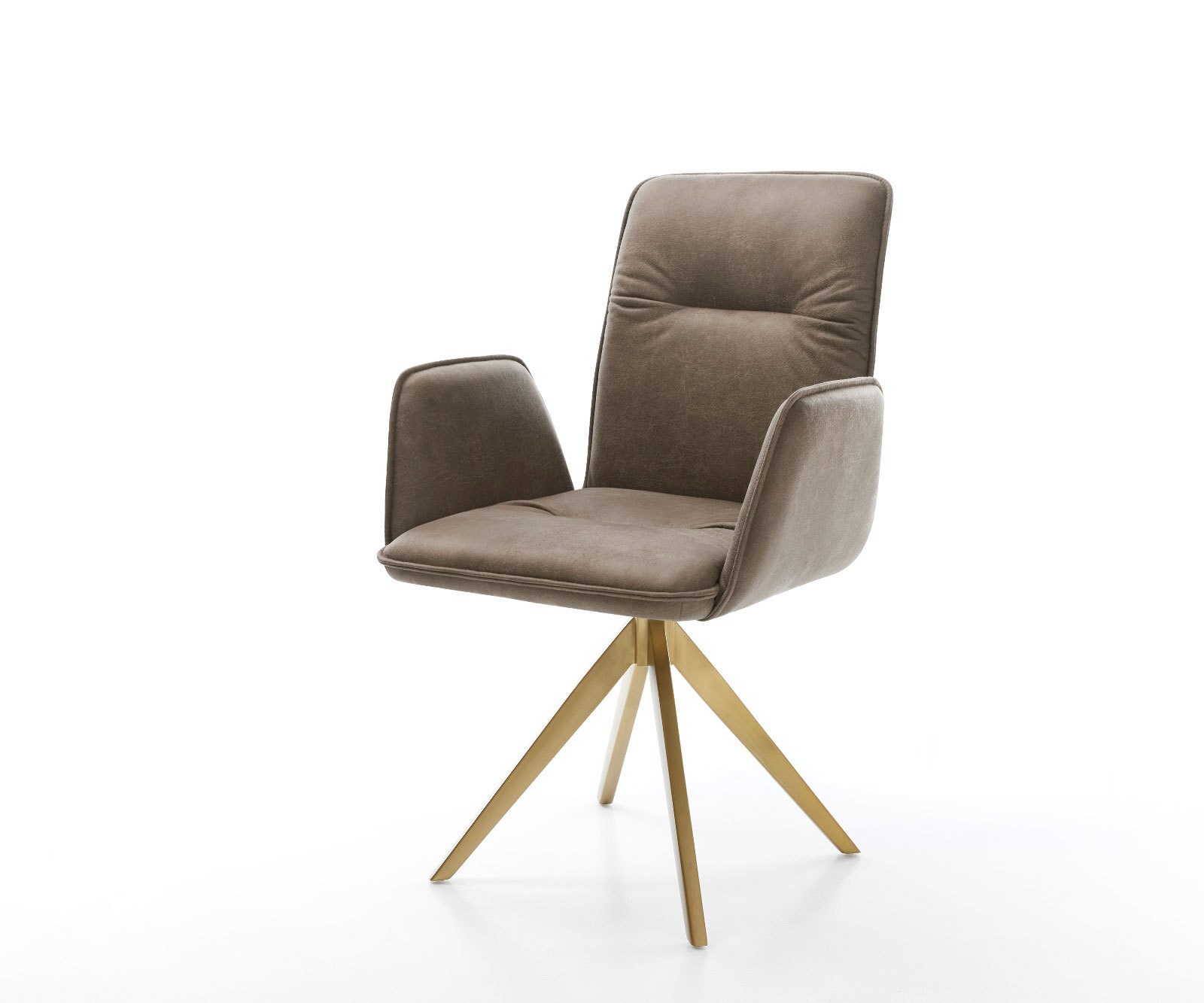Eetkamerstoel Vinja-Flex microvelours taupe vintage kruisframe hoekig goud