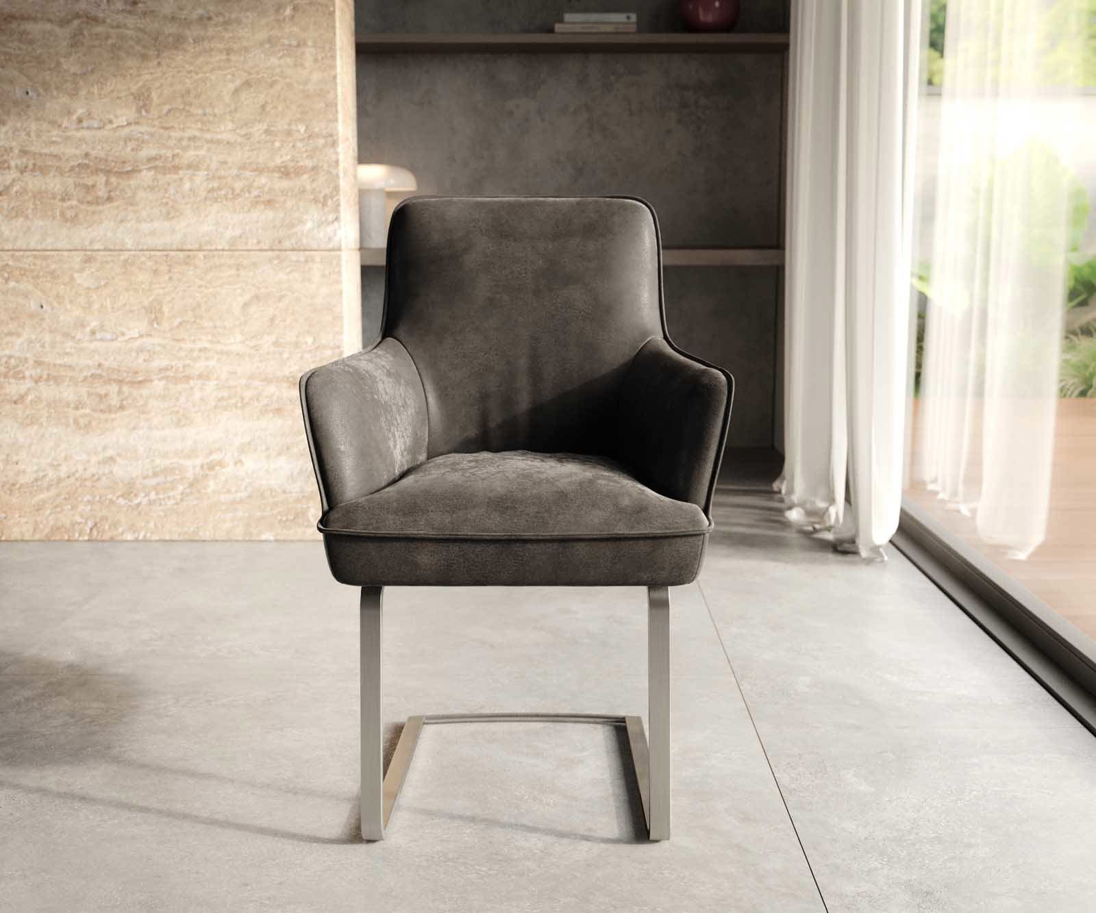 Sledemodel Heira-Flex met armleuning microvelours antraciet vintage sledemodel vlak roestvrij staal pocketveer kern 1 Sledemodel Heira-Flex met armleuning microvelours antraciet vintage sledemodel vlak roestvrij staal pocketveer kern 1