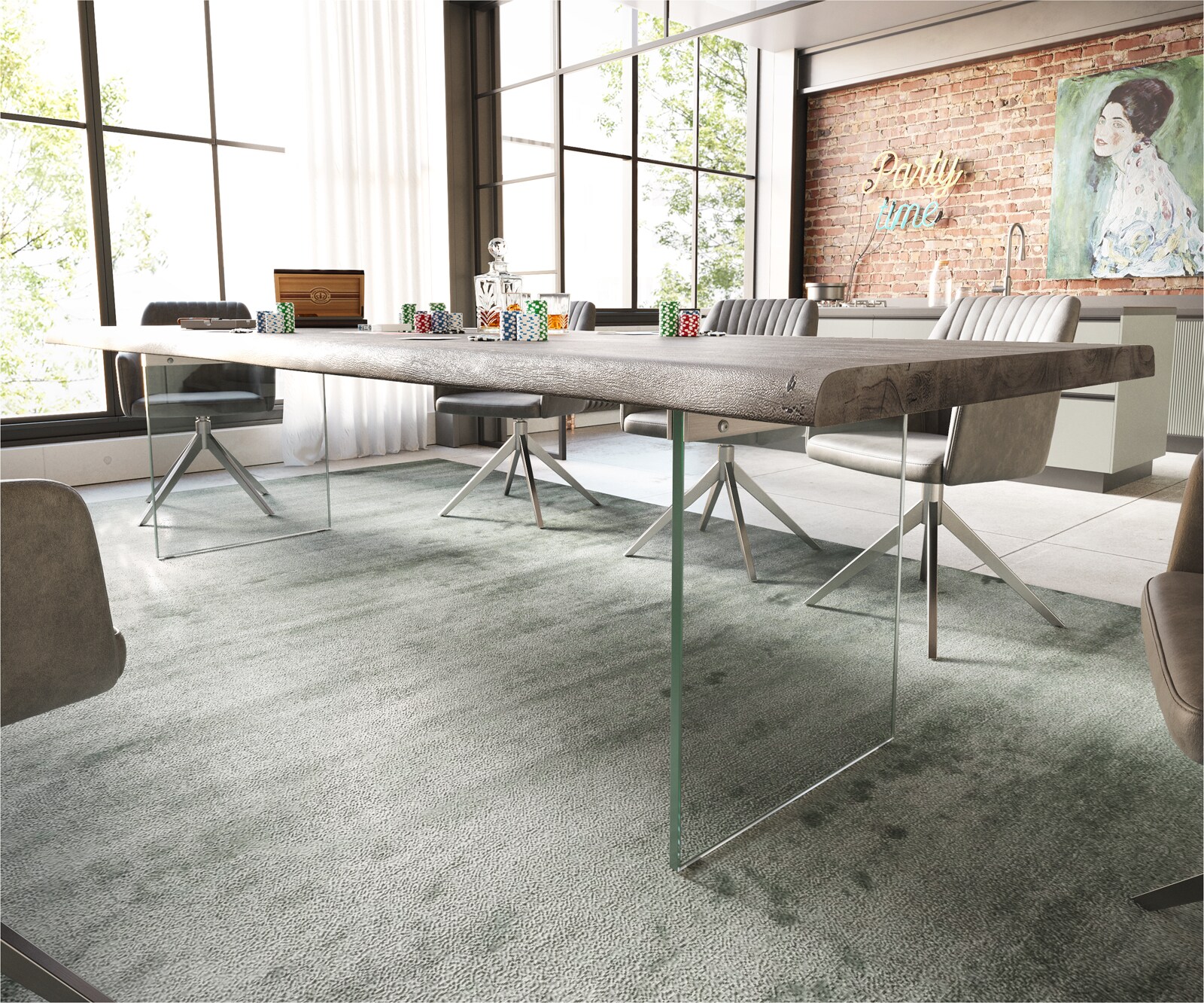 Eettafel Edge 300x100 XL acacia platina  glas Live-Edge 2 Eettafel Edge 300x100 XL acacia platina  glas Live-Edge 2