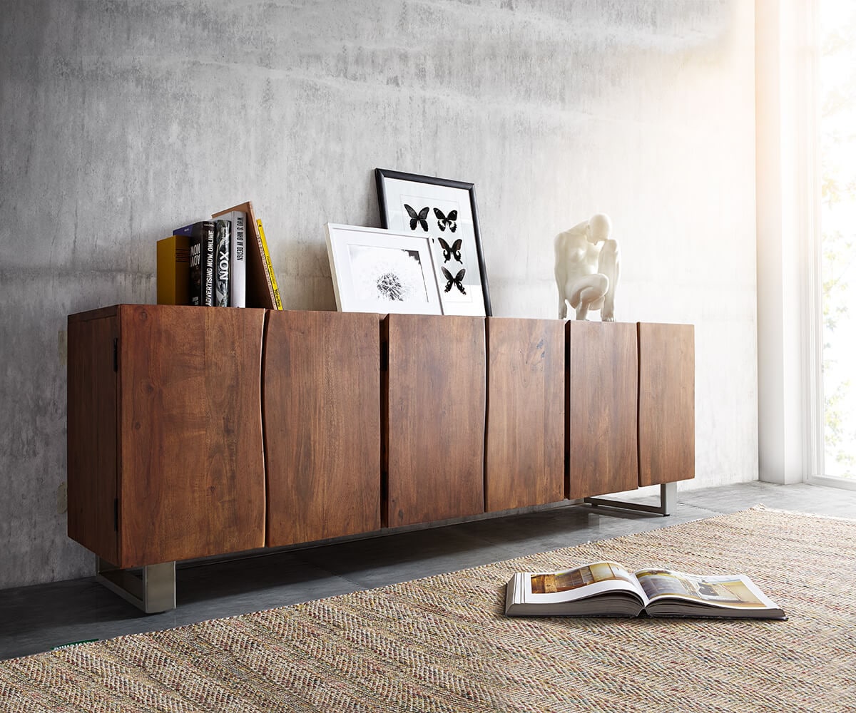 Dressoir Live-Edge 220 cm acacia bruin massief 6 deuren Dressoir Live-Edge 220 cm acacia bruin massief 6 deuren