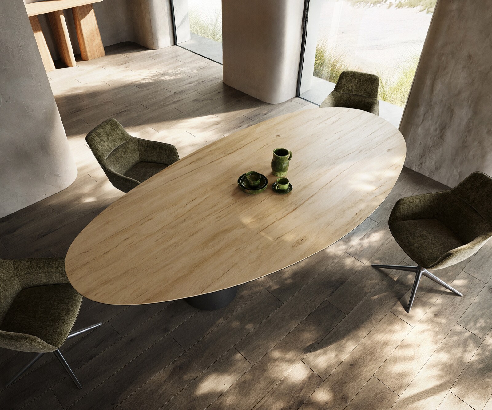 Eetkamertafel Edge ovaal 280x130 keramiek Laminam® Sabbia eiken kleur Troa roestvrij staal grafiet 4