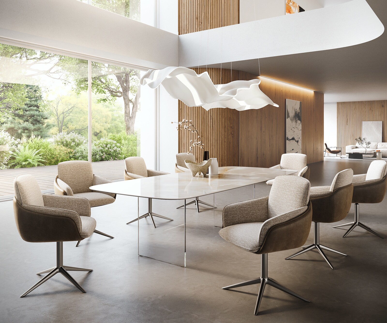 Eetkamertafel Edge Boot 270x120 cm Keramiek Iris FMG Onice Grigio onderstel van glas 7