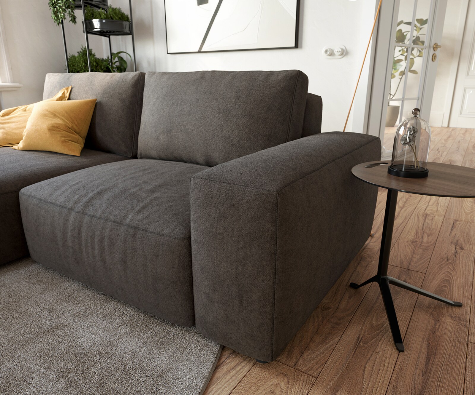 Hoeksofa Lanzo 230x155 cm microvezel khakibruin met variabele recamière en hocker 3