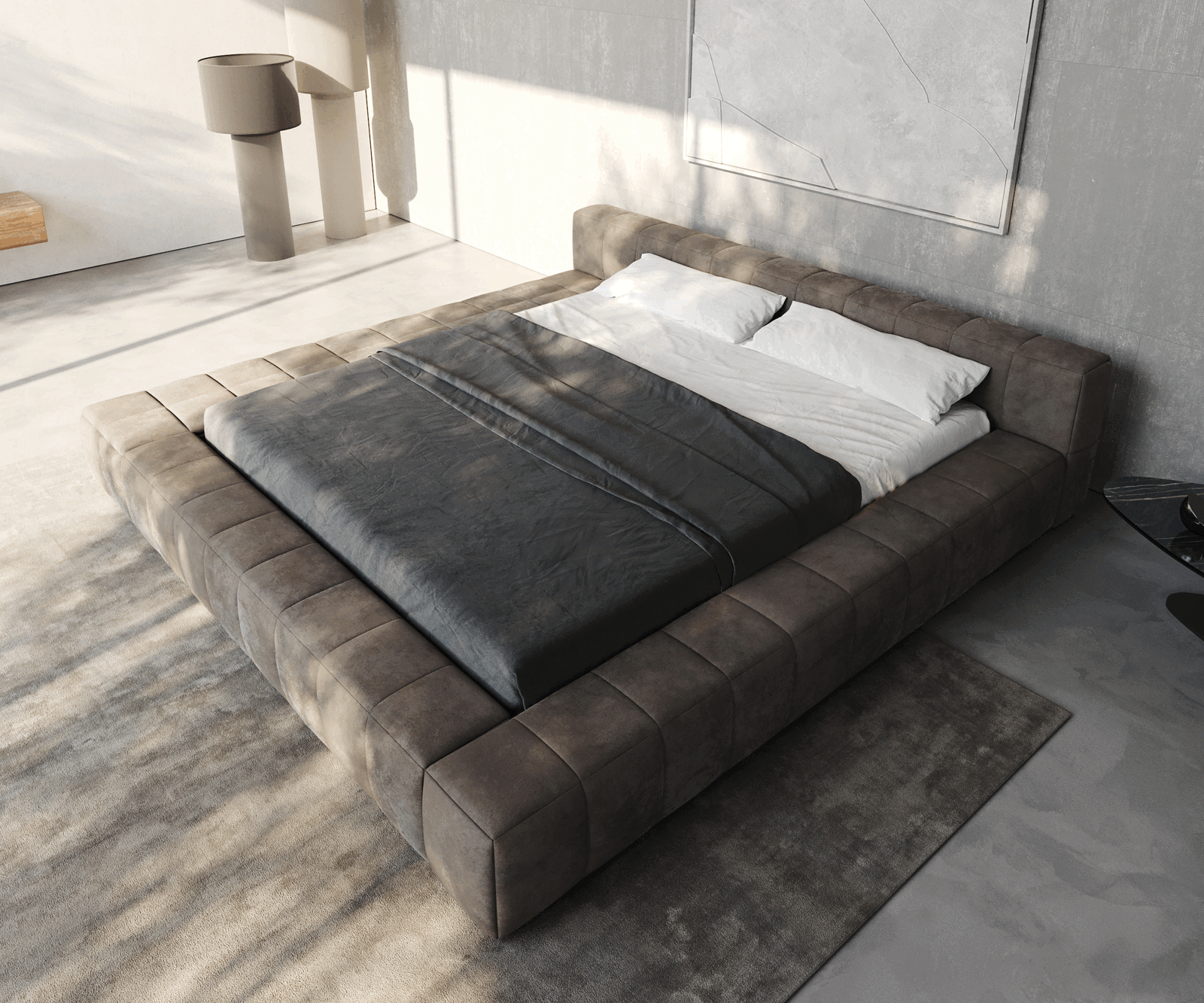 Gestoffeerd-bed Espazio 180x200 cm microvezel taupe vintage met opbergruimte 1