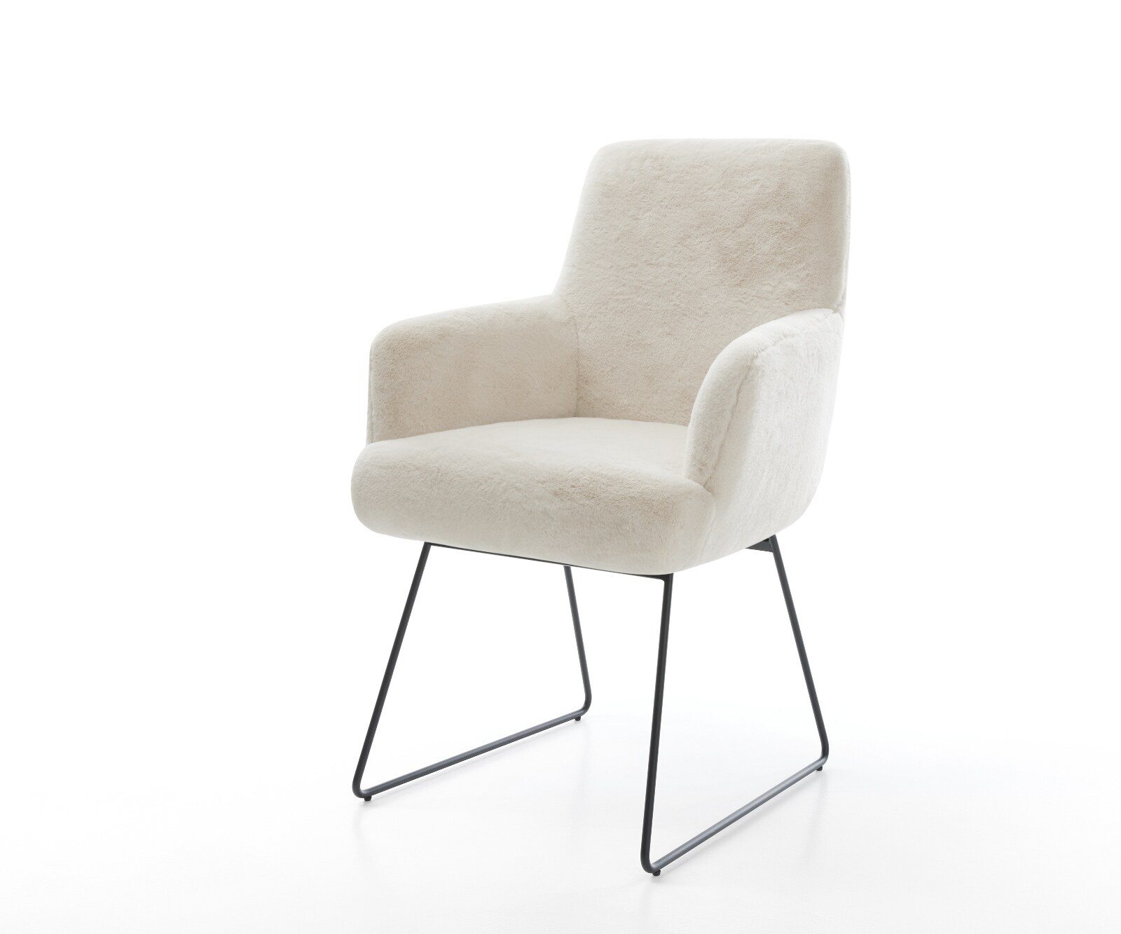 Eetkamerstoel Heira-Flex met armleuning pluchen crème-wit slipframe zwart pocketveer kern