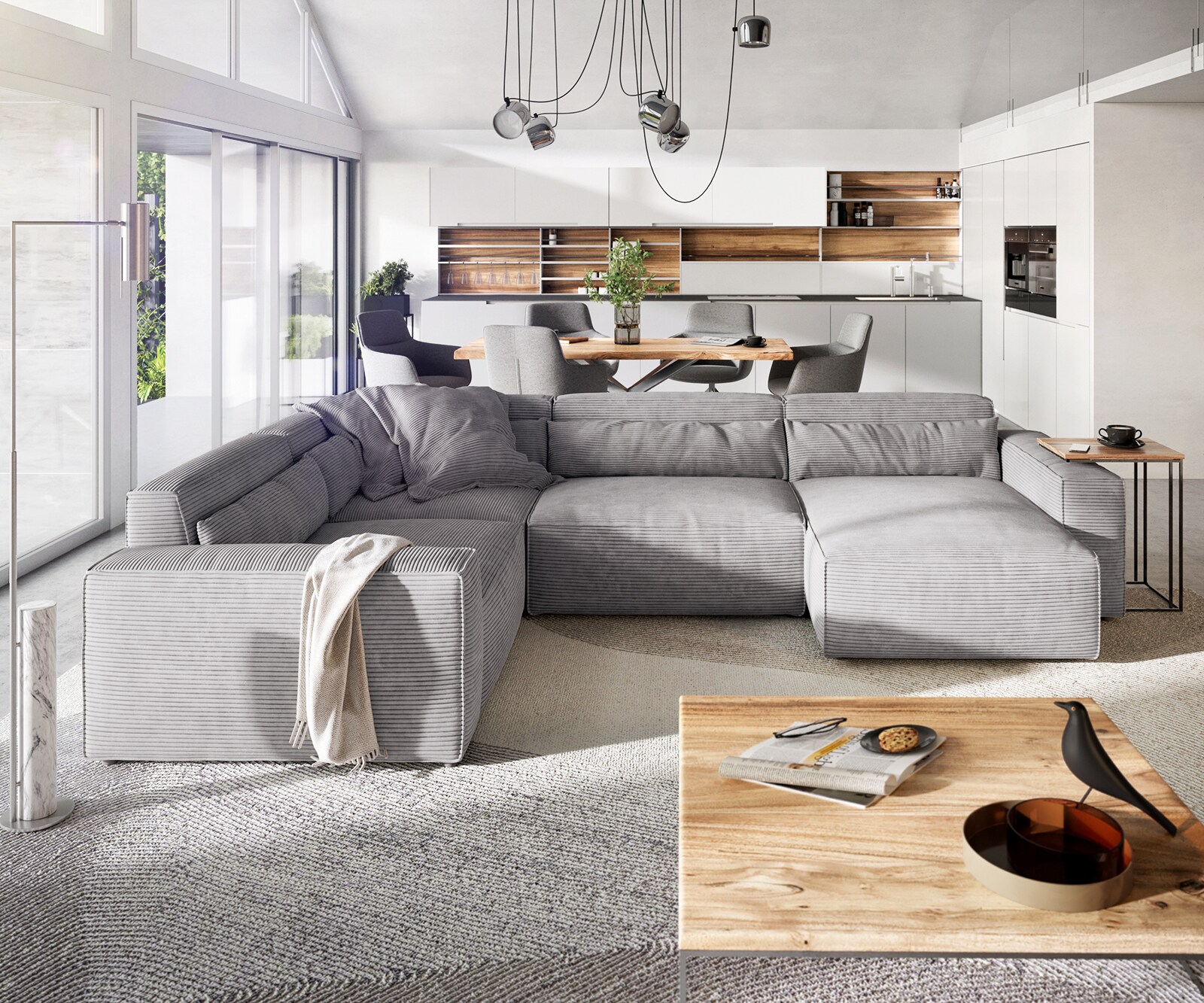 Woonkamerlandschap Sirpio L 330x230 cm koord zilvergrijs recamiere variabele 2